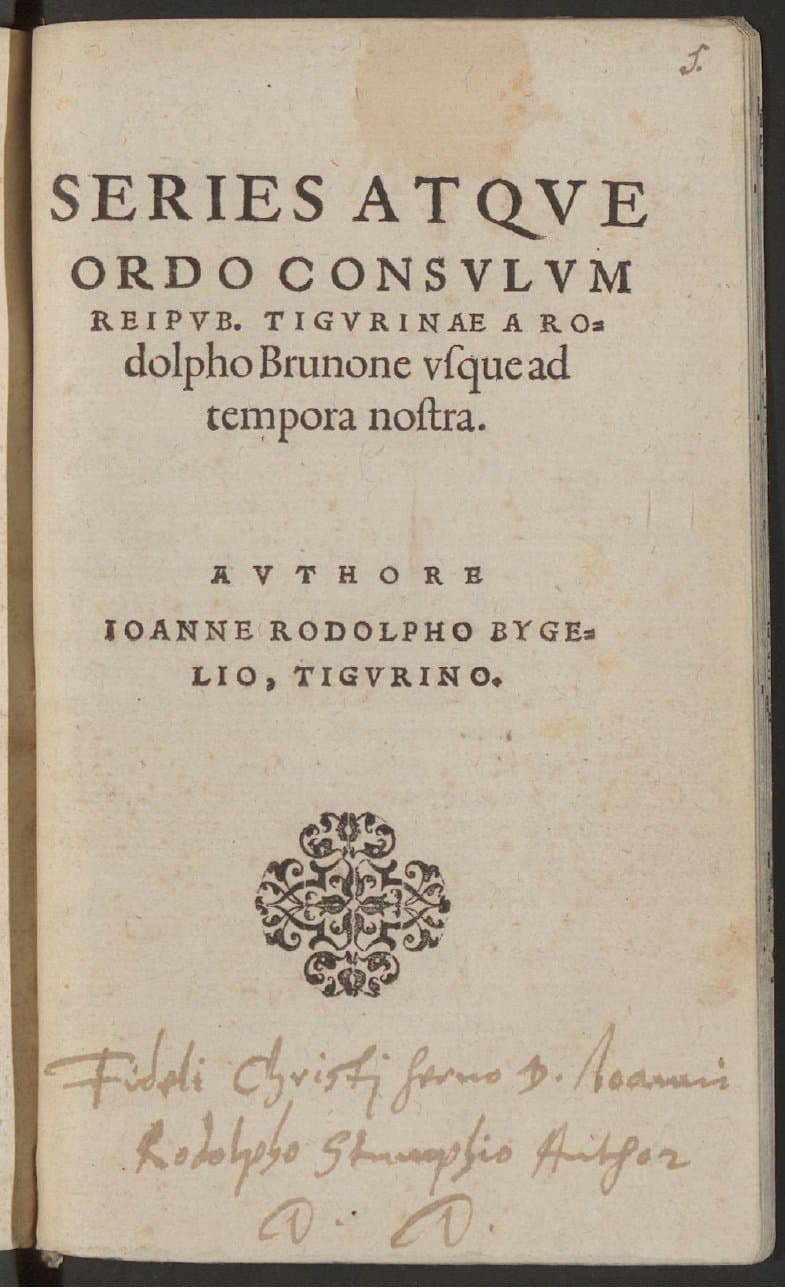 Series atque ordo consulum reipub. Tigurinae a Rodolpho Brunone usque ad tempora nostra