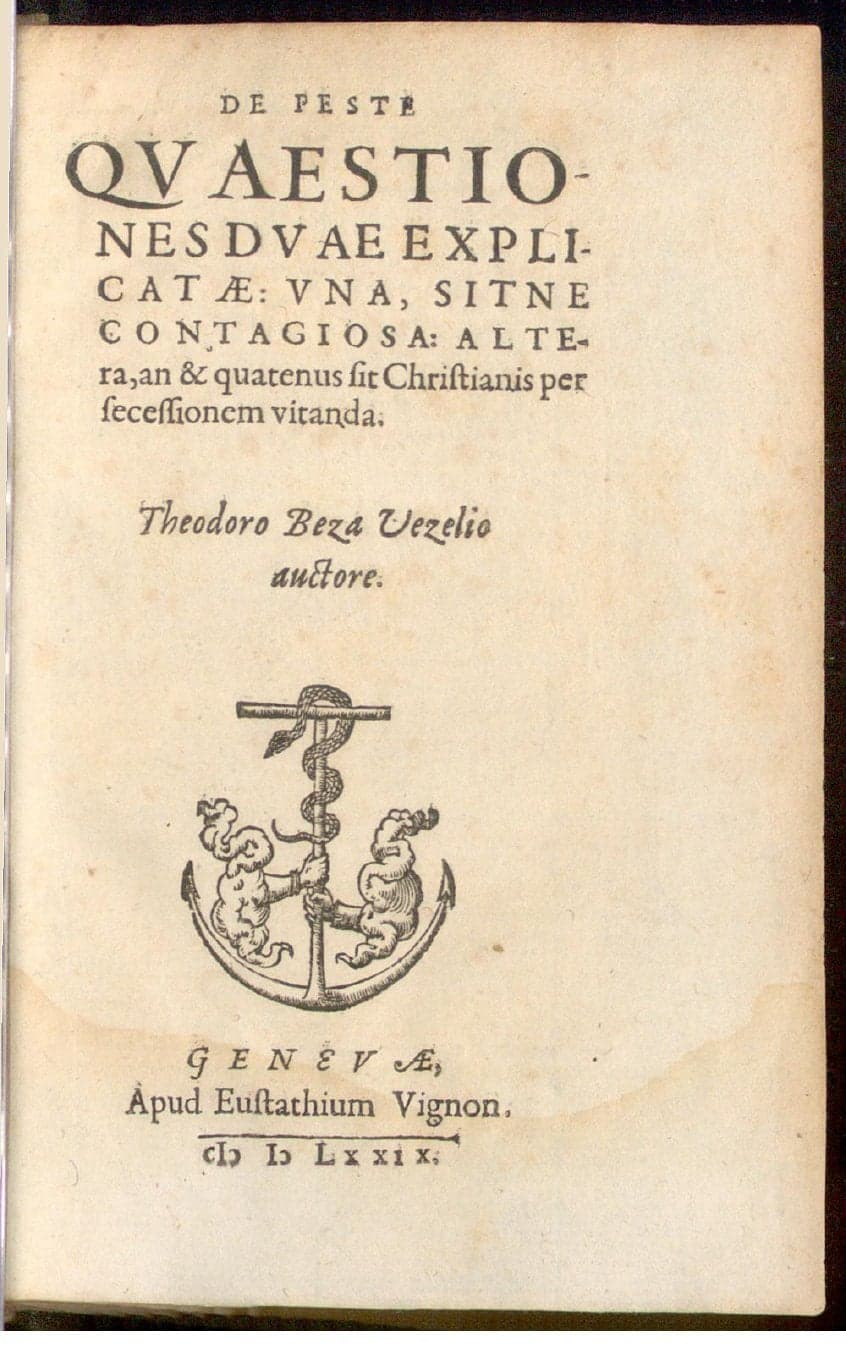 De peste quaestiones duae explicatae : una, sitne contagiosa : altera, an &amp; quatenus sit Christianis per secessionem vitanda