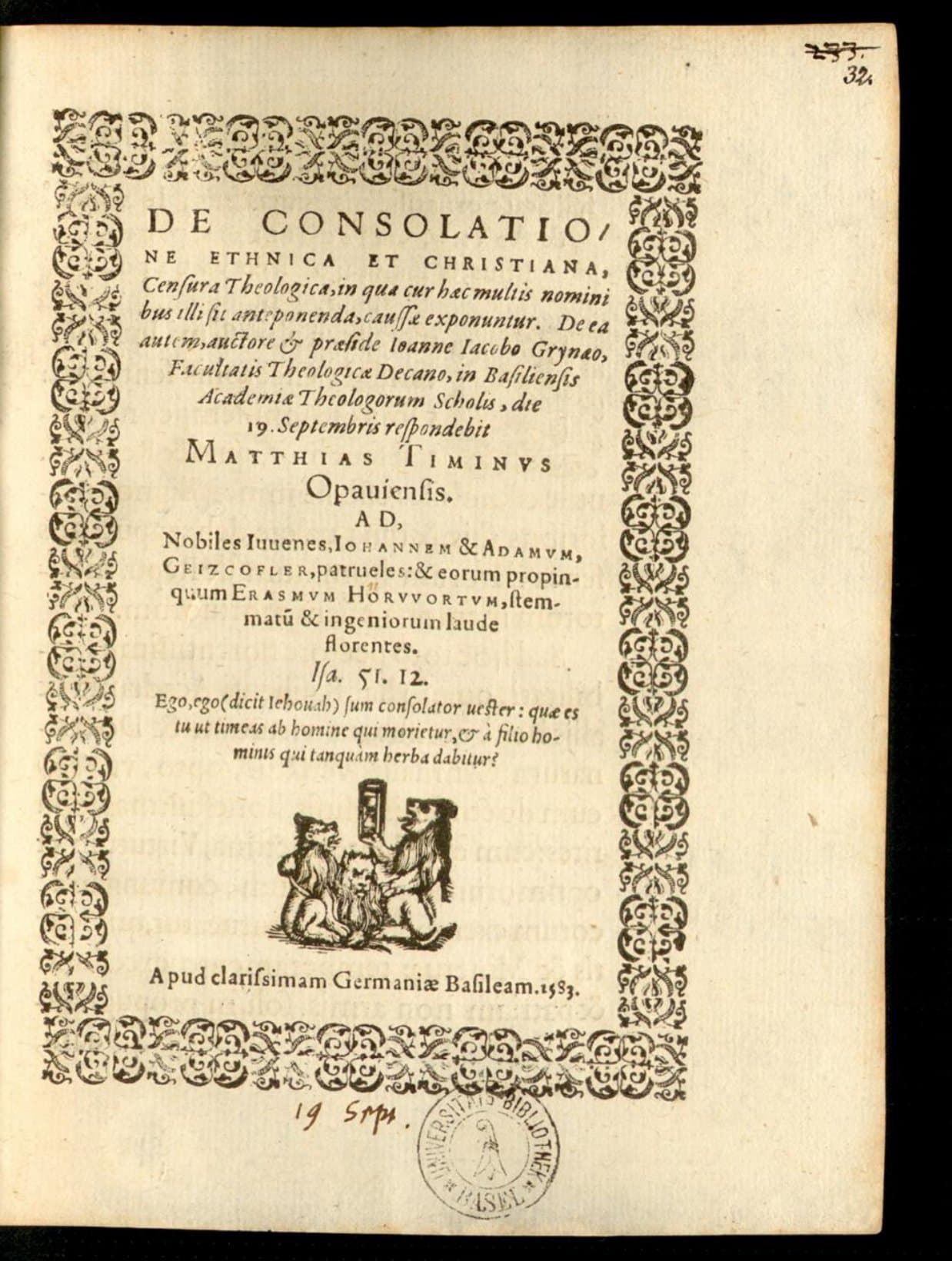 De consolatione ethnica et christiana, censura theologica : in qua cur haec multis nominibus illi sit anteponenda, caussae exponuntur