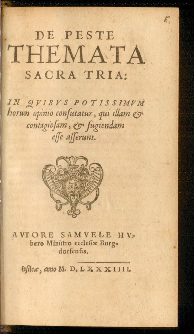 De peste themata sacra tria : in quibus potissimum horum opinio confutatur, qui illam &amp; contagiosam, &amp; fugiendam esse asserunt