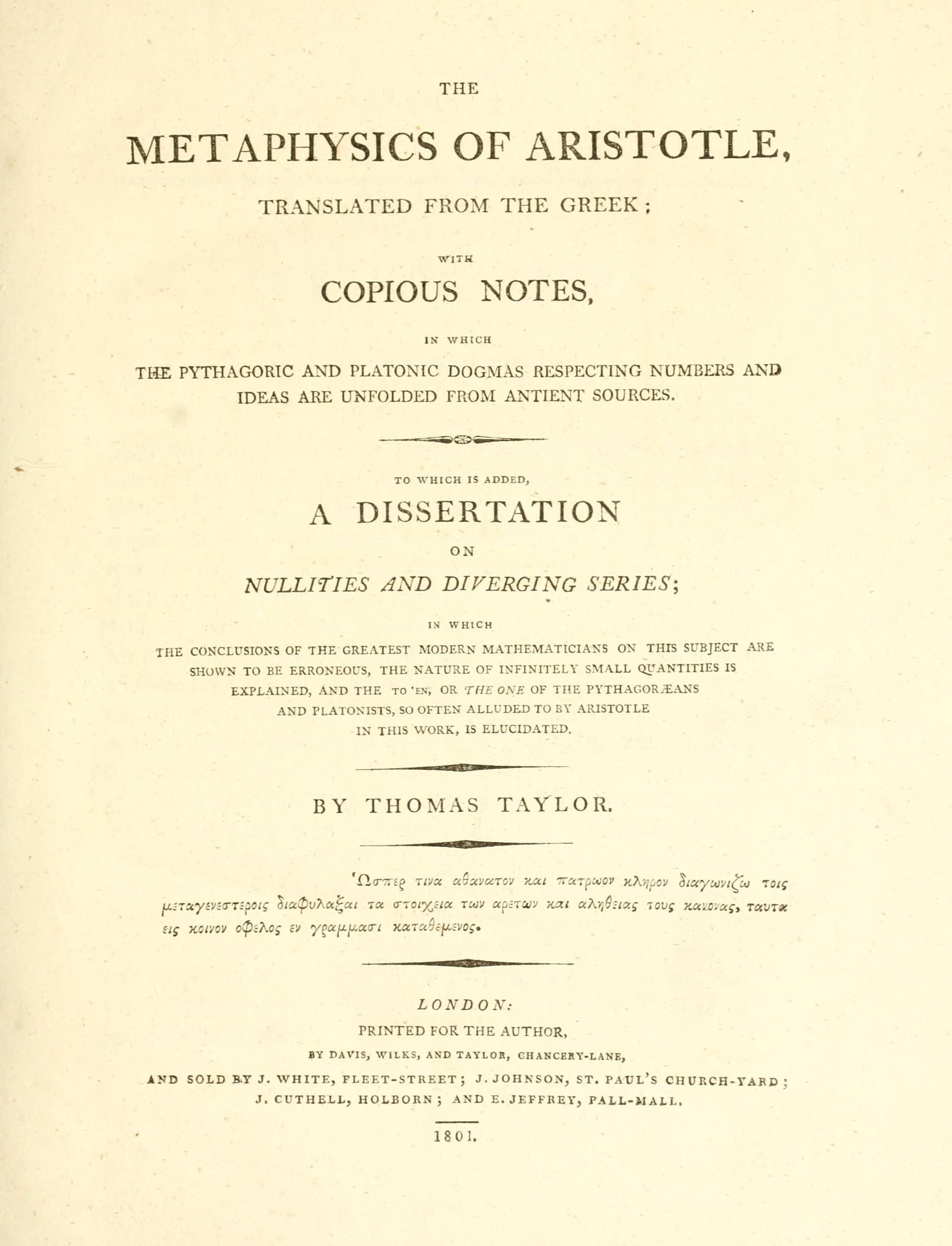 The Metaphysics of Aristotle