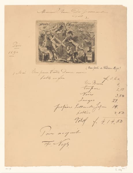 Handgeschreven factuur van drukkerij Nys in Brussel