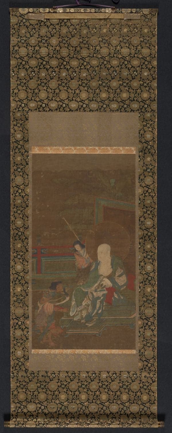 Seated Arhat with Two Attendants