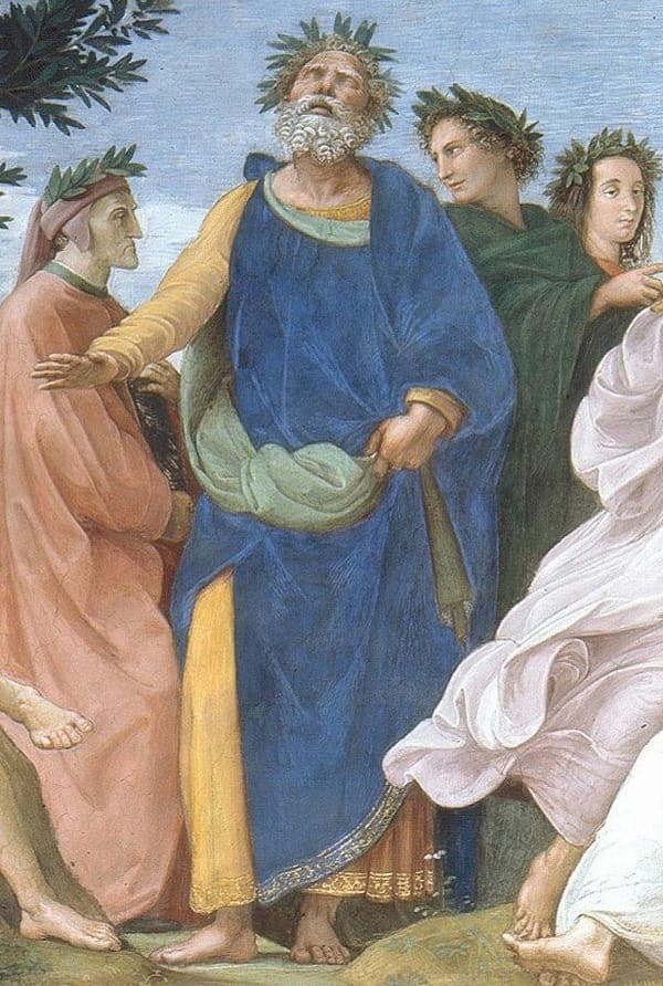 Cropped image of Homer from Raphael's Parnassus