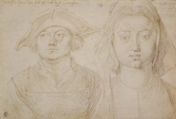 Zeichnung - Skizzenbuchblatt - Marx Ulstat und Die schöne Jungfrau zu Antwerpen - Albrecht Dürer - um 1520