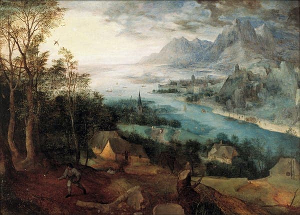 Flusslandschaft mit einem Sämann