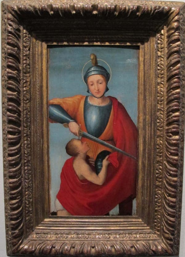 Raffaello (attr.), san martino e il povero