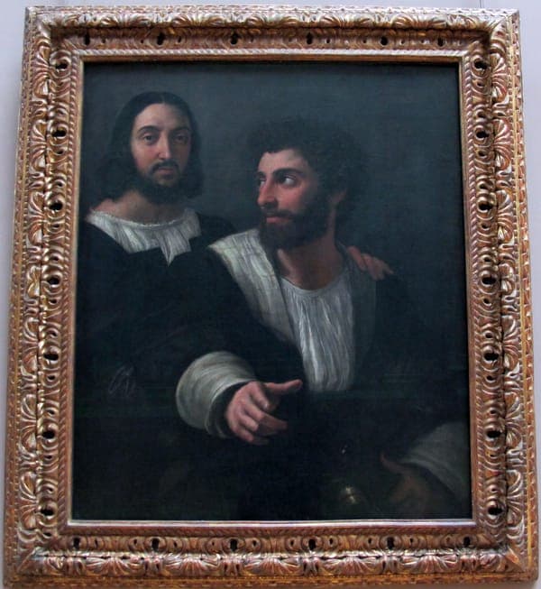 Raffaello, autoritratto con un amico, 1518-19 ca.