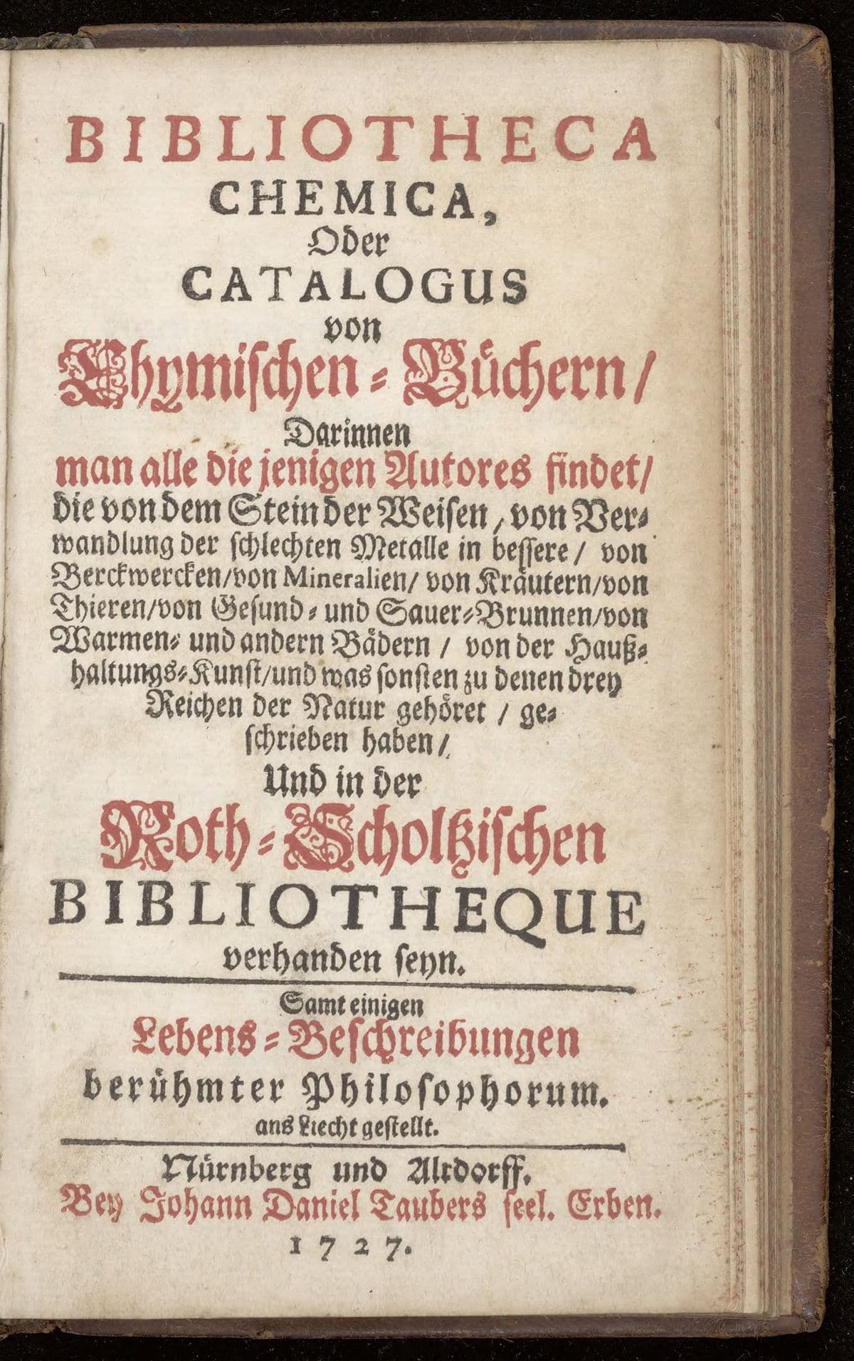Bibliotheca chemica, oder Catalogus von chymischen-Büchern
