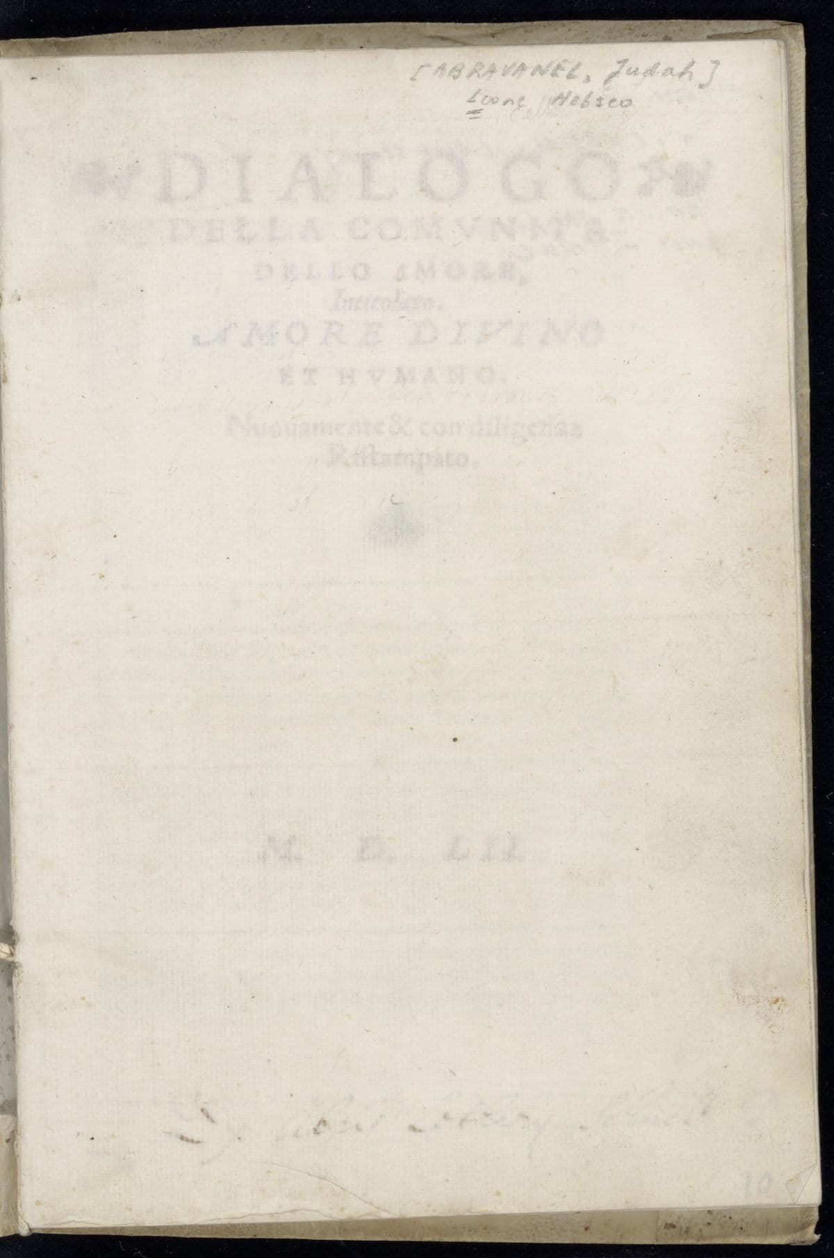 Dialogo della comunita dello amore intitulato amore divino et humano