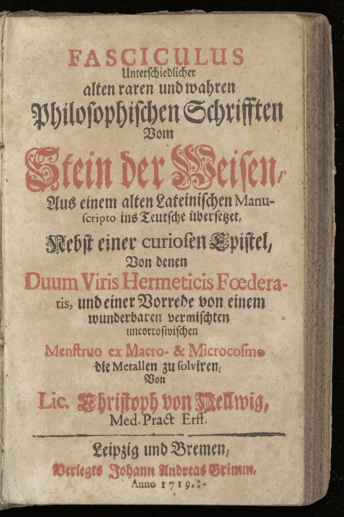 Fasciculus unterschiedlicher alten raren und wahren philosophischen Schrifften