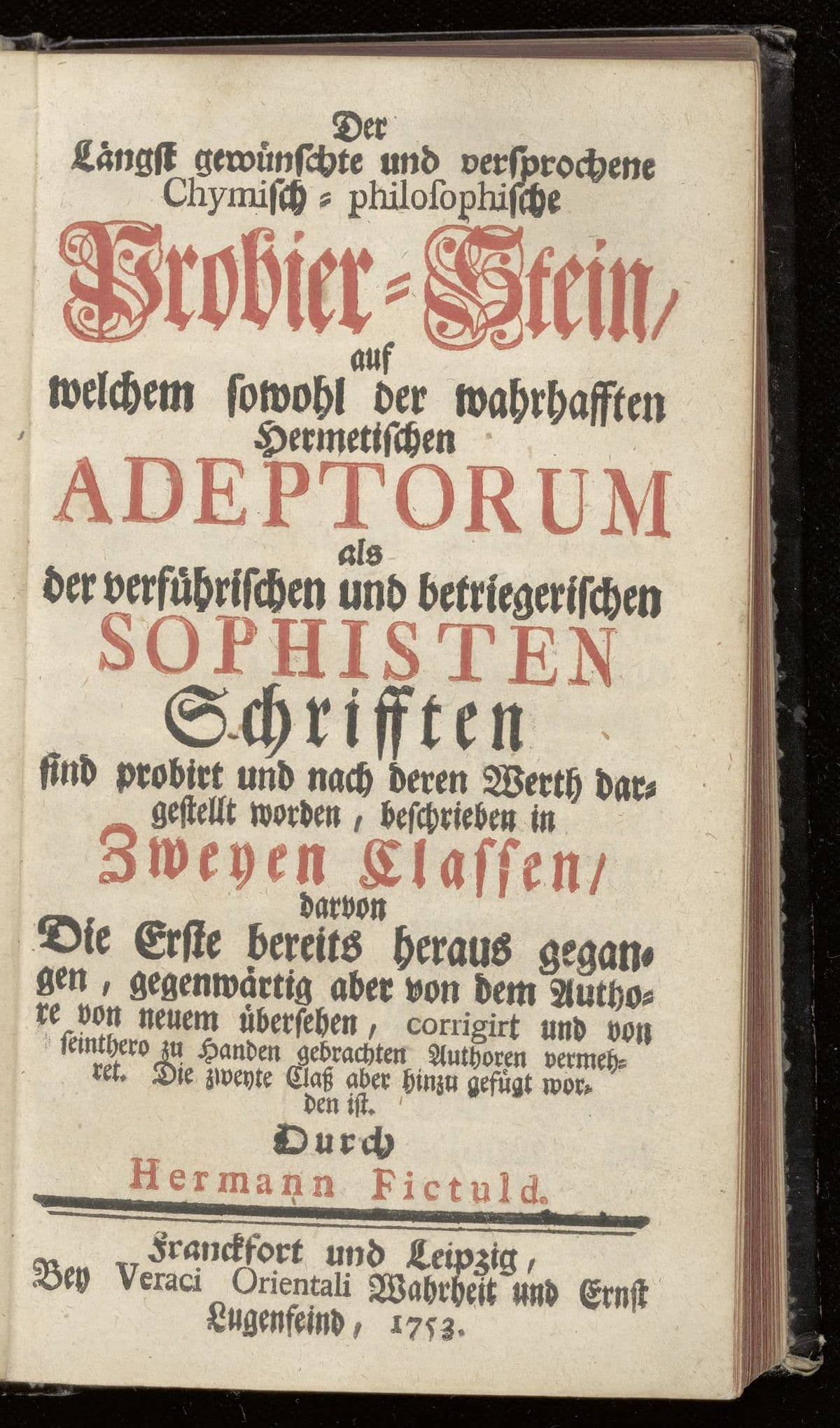 Der längst gewünschte und versprochenen chymisch-philosophischen Probier-Steins