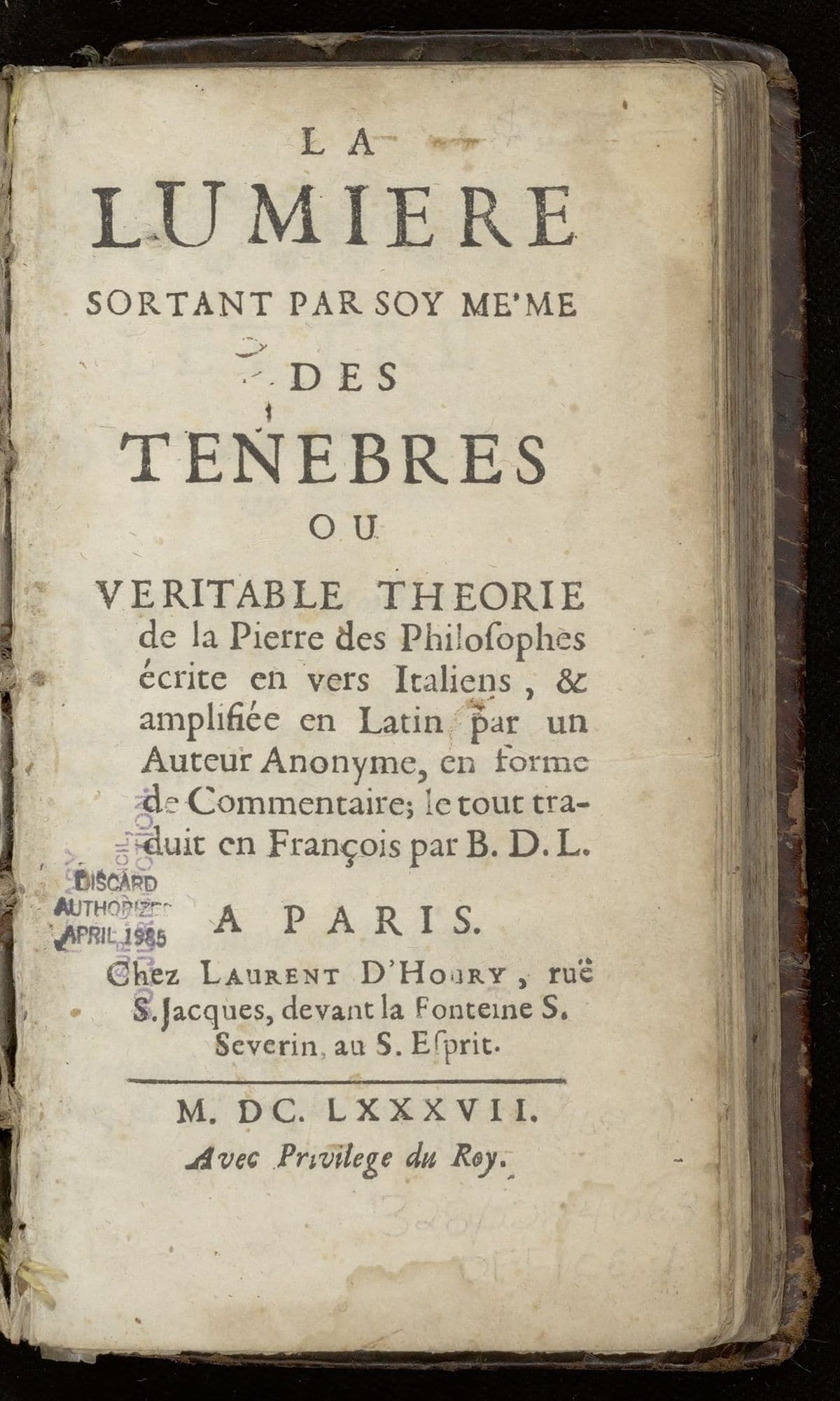 La lumiere sortant par soy même des tenebres
