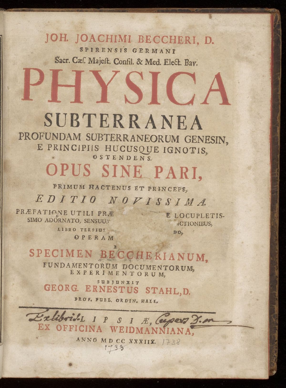 Physica subterranea. Specimen Beccherianum