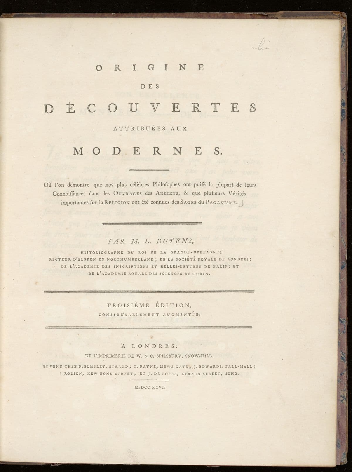 Origine des découvertes attribuées aux modernes
