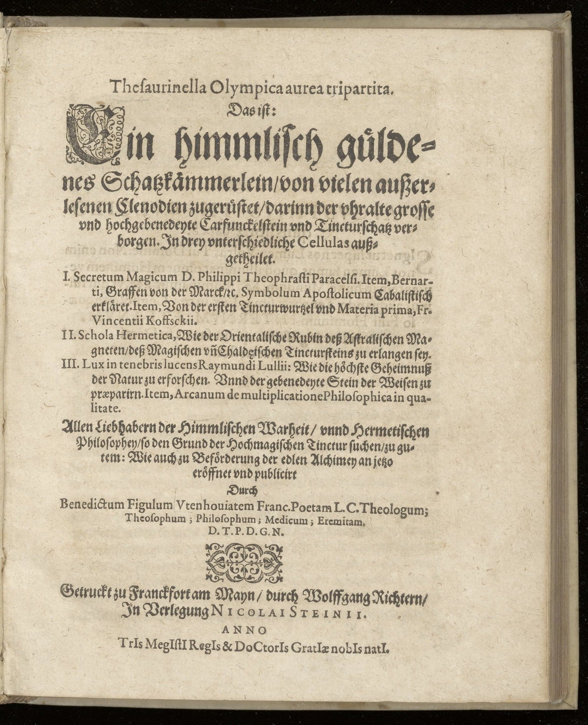 Thesaurinella Olympica aurea tripartita. Das ist: ein himmlisch güldenes Schatzkämmerlein