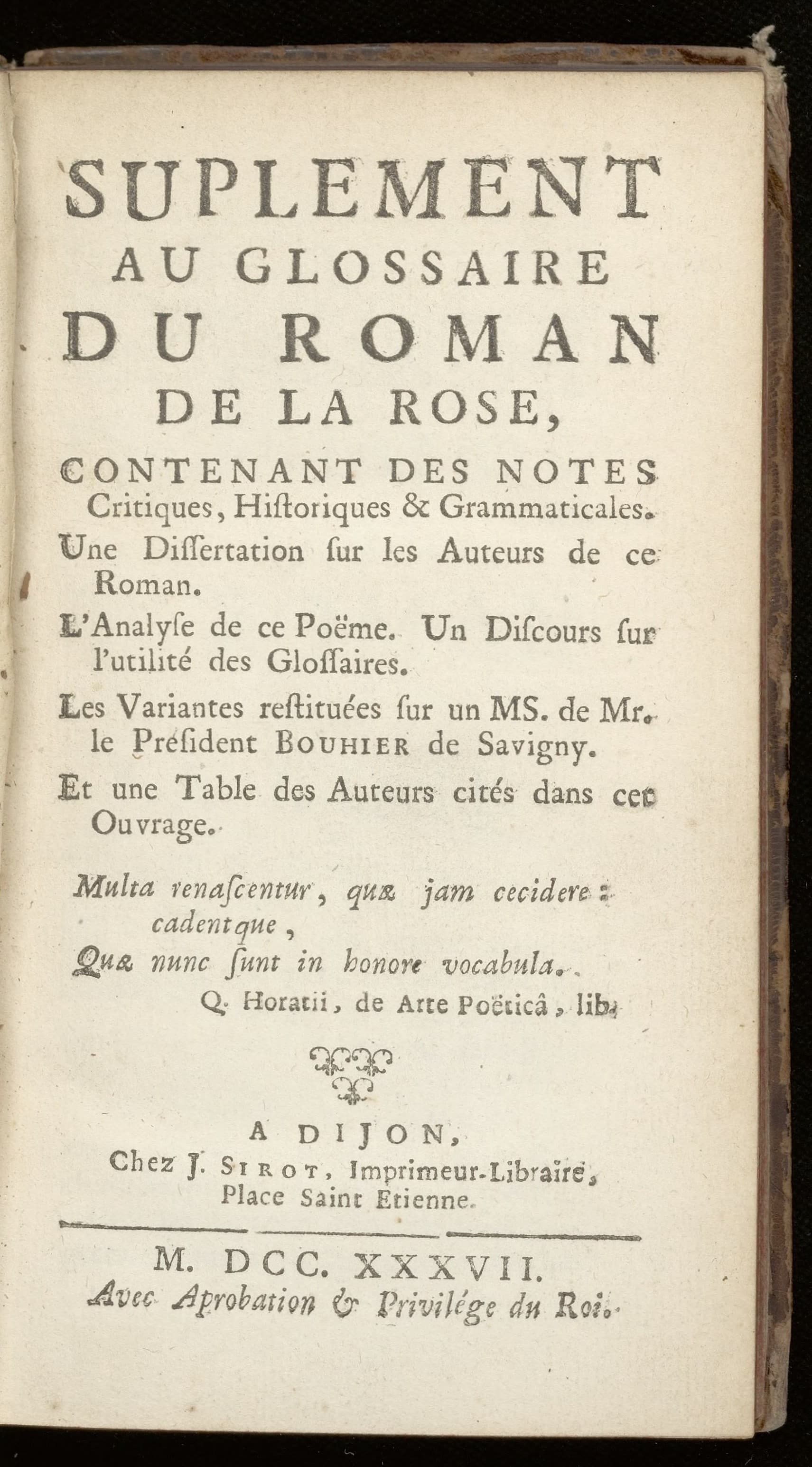 Suplement au glossaire du roman de la rose