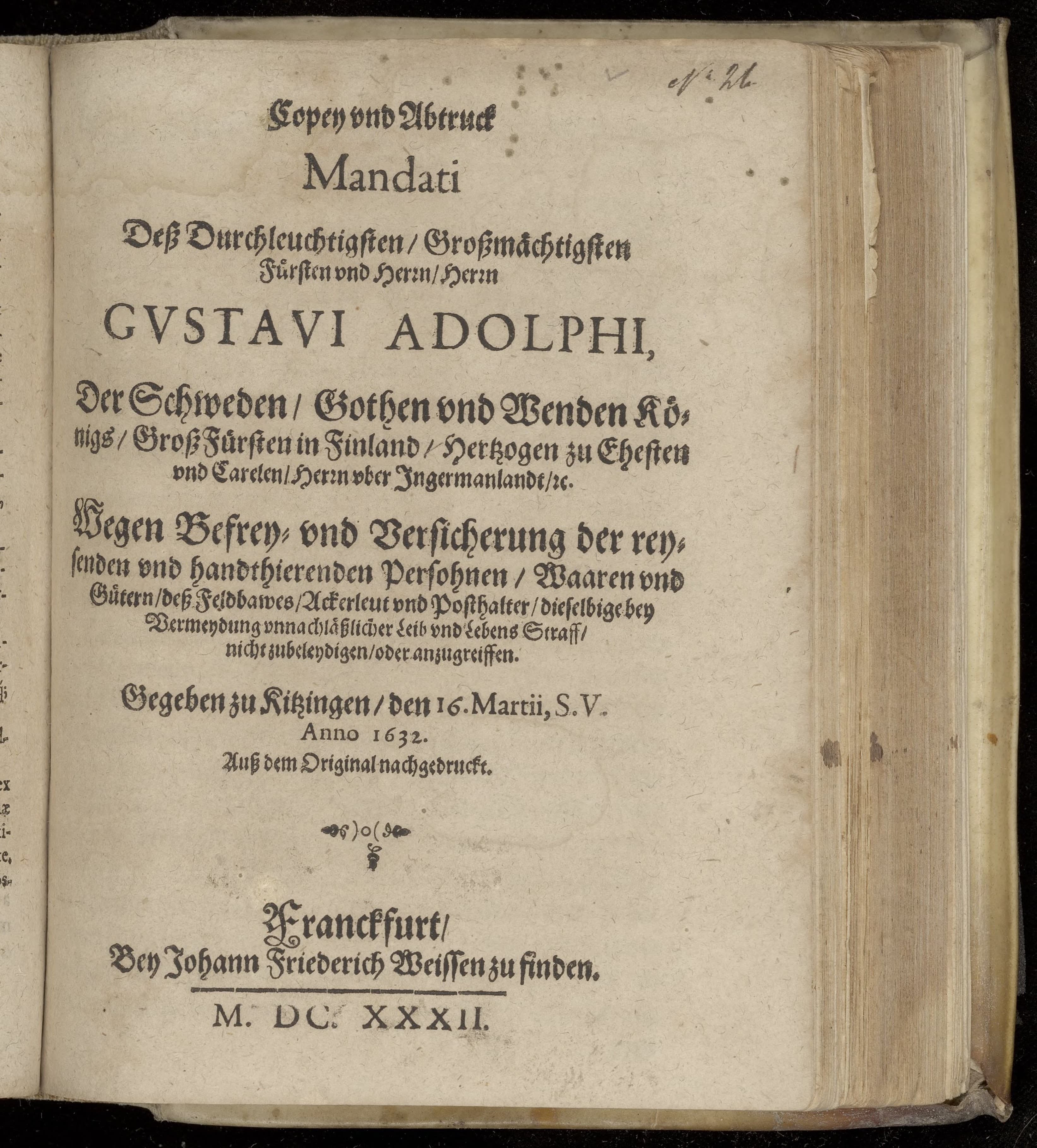 Copey und Abtruck Mandati dess durchleuchtigsten, grossmächtigsten Fürsten und Herrn, Herrn Gustavi Adolphi