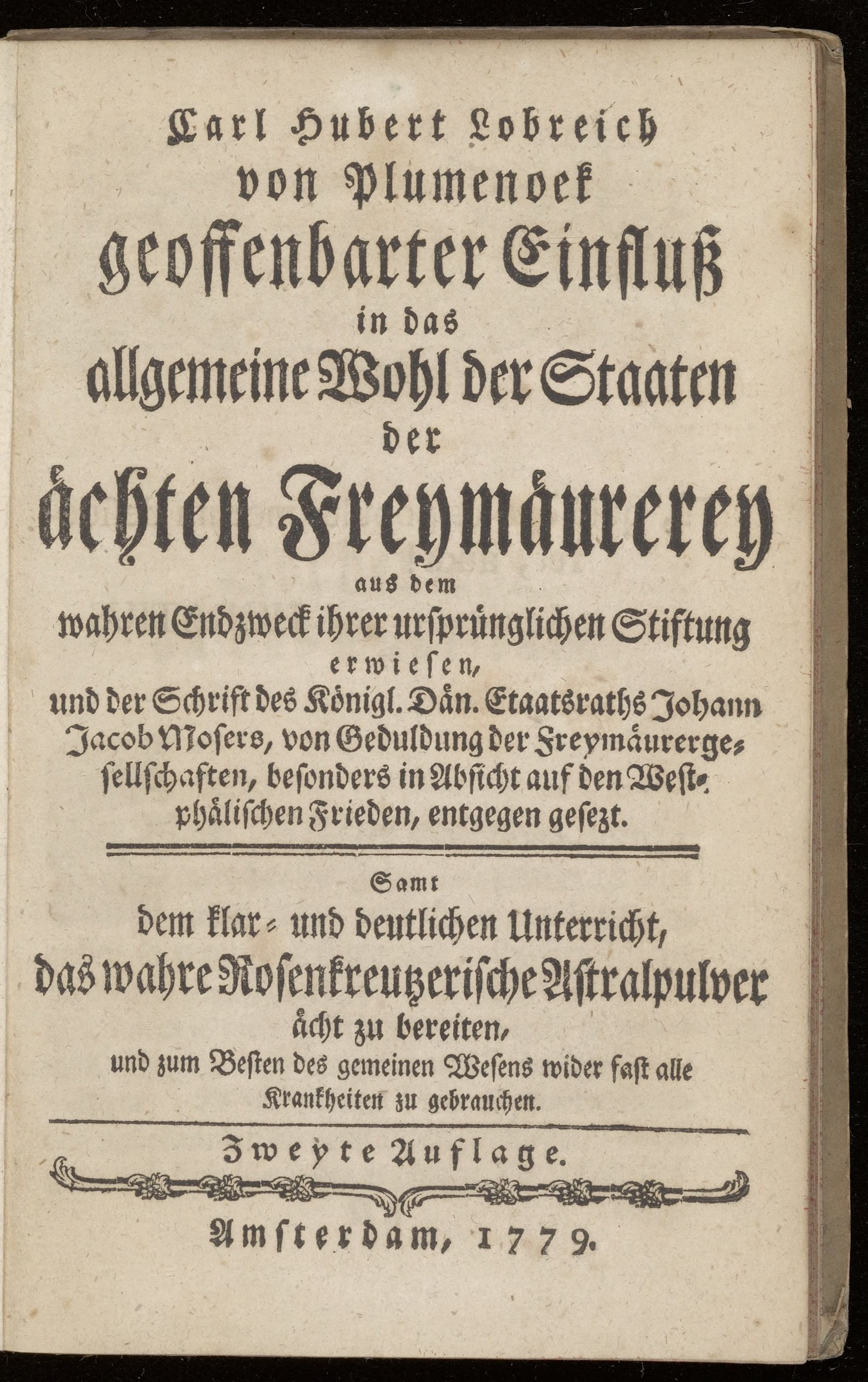 Geoffenbarter Einfluss in das allgemeine Wohl der Staaten der ächten Freymaeurerey