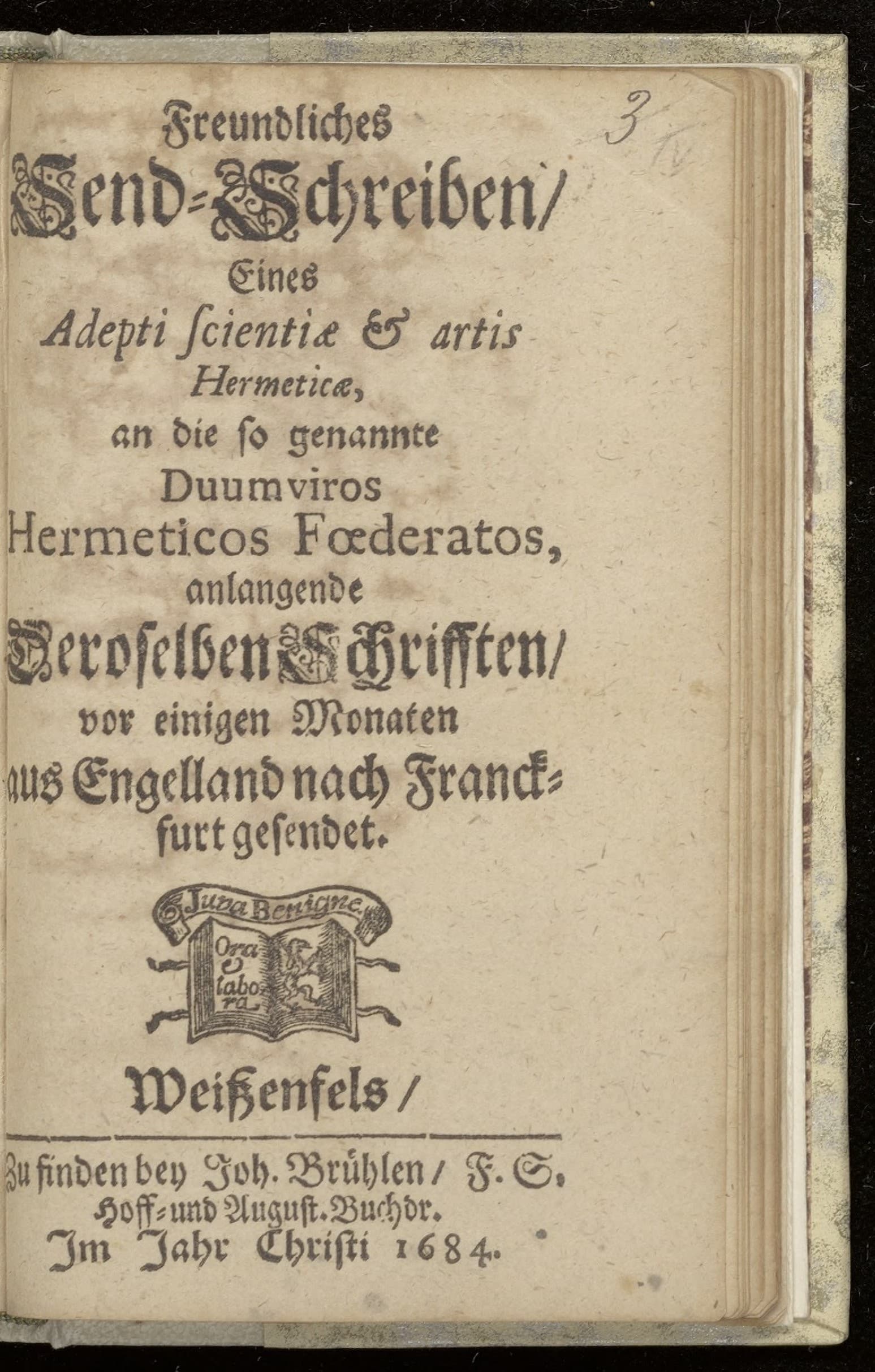 Freundliches Send-Schreiben, eines Adepti scientiae et artis hermeticae