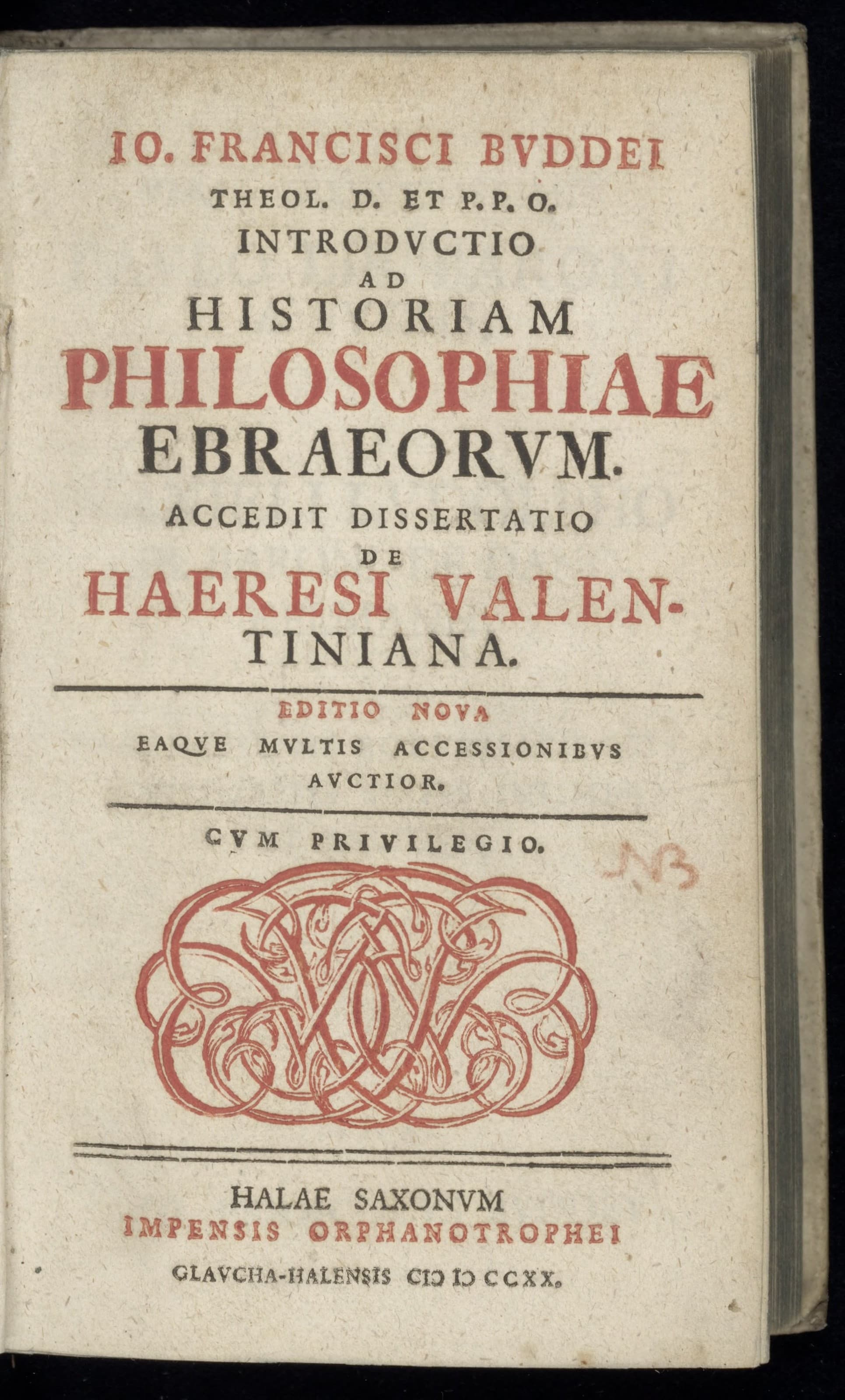 Introductio ad historiam philosophiae Ebraeorum. Accedit dissertatio de haeresi Valentiniana