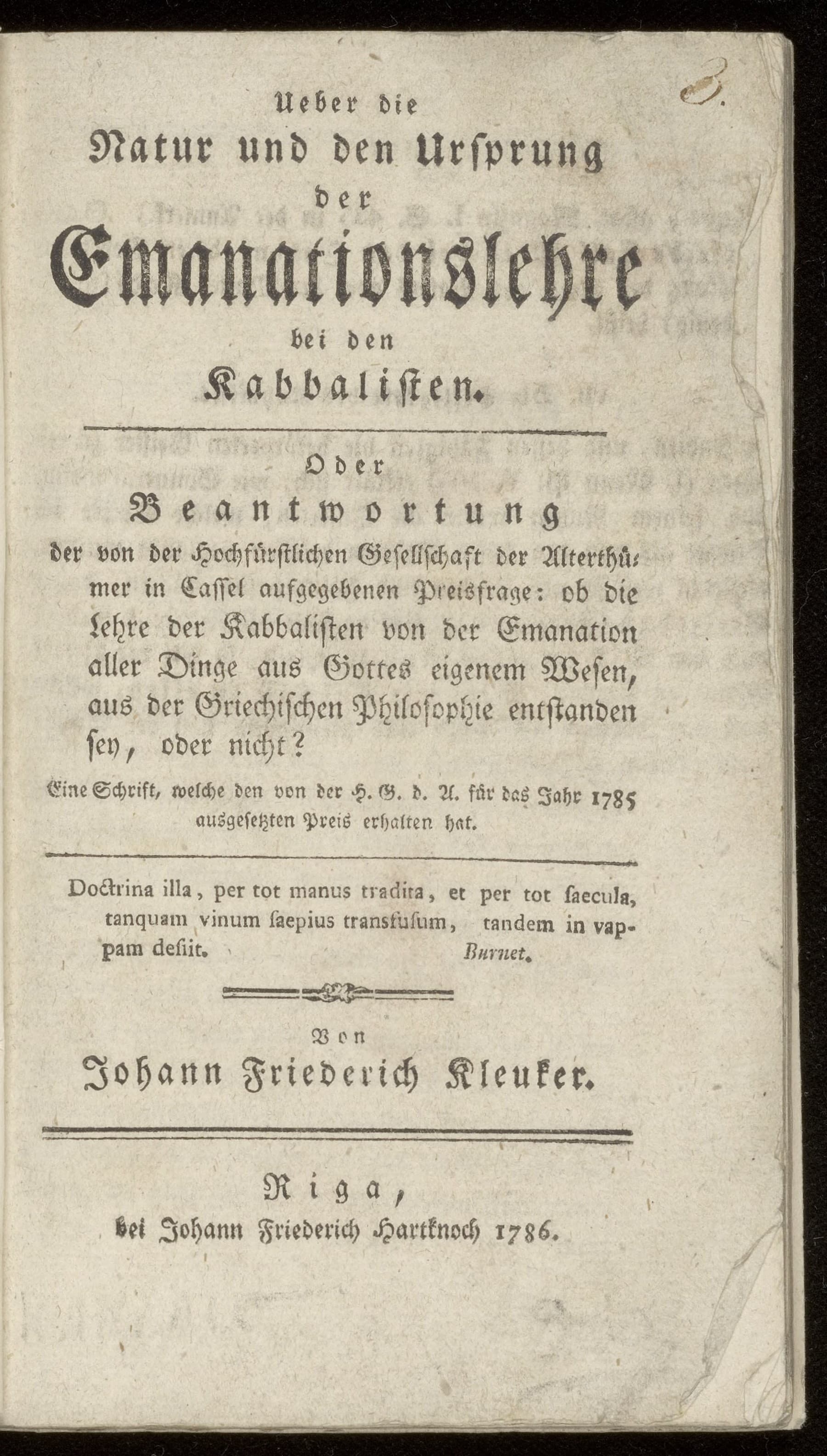 Über die Natur und den Ursprung der Emanationslehre bei den Kabbalisten
