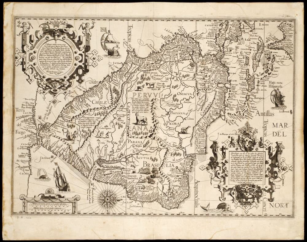 
              Delineatio omnium orarum totius Australis partis Americae, dictae Peruvianae, à R. de la Plata, Brasilia...
        