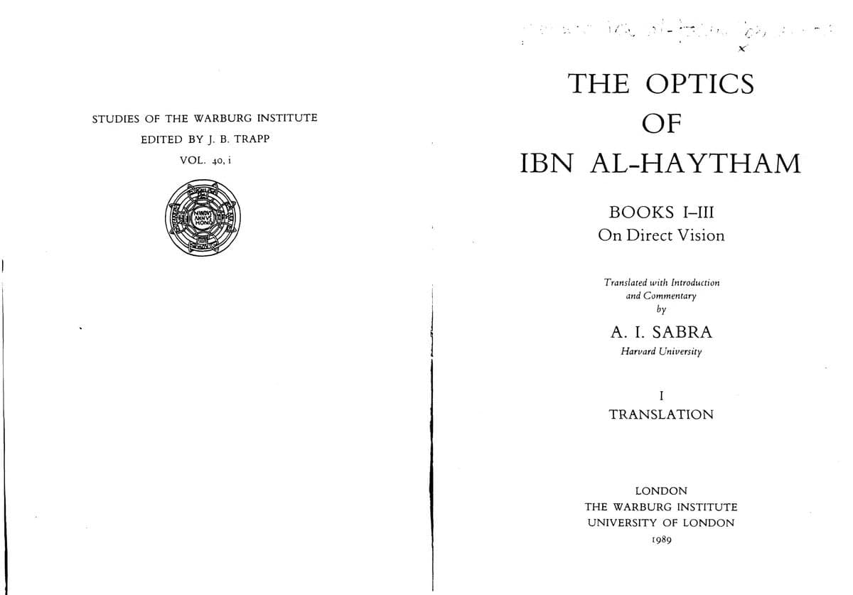 كتاب المناظر (The Optics of Ibn al-Haytham, Books I-III)