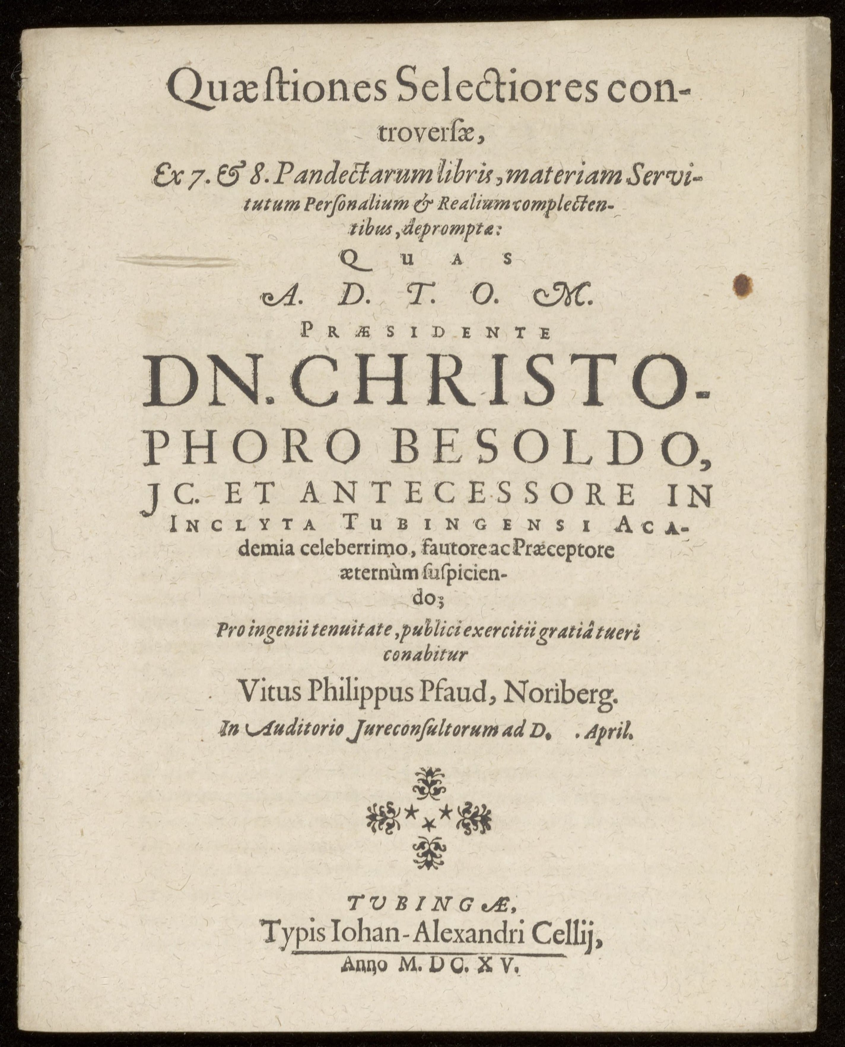 Quaestiones selectiores controversae, ex 7. & 8. pandectarum libris