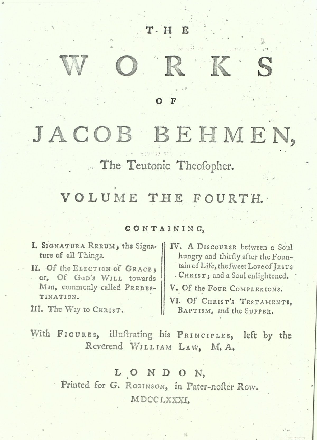 Works of Jacob Behmen (William Law Edition, 4 vols)