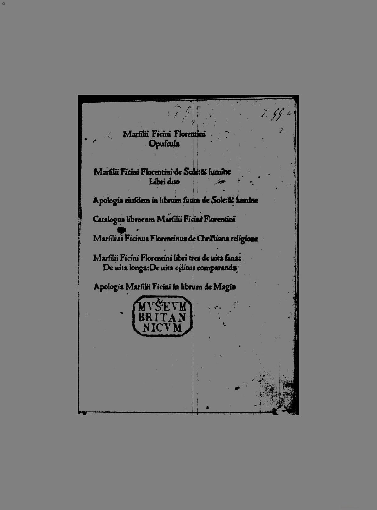 The Minor Works of Marsilio Ficino