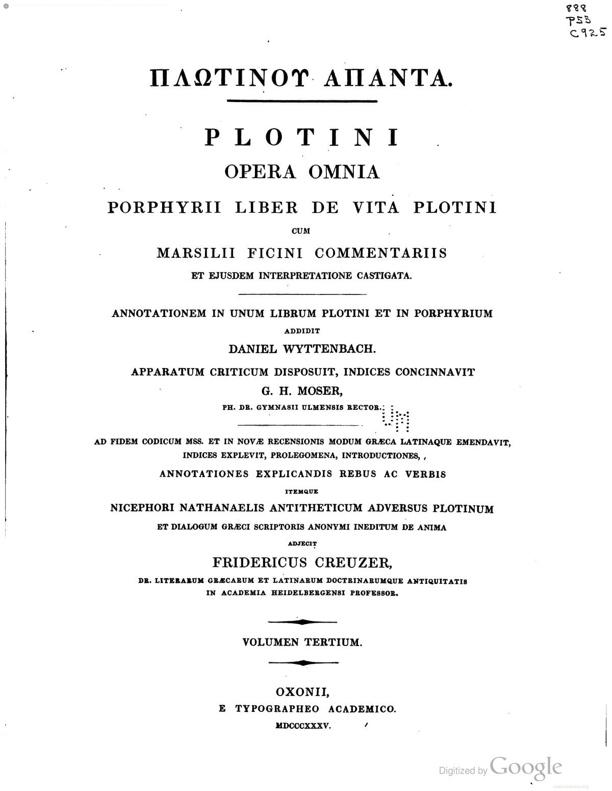 Plotini Opera Omnia cum Ficini commentariis