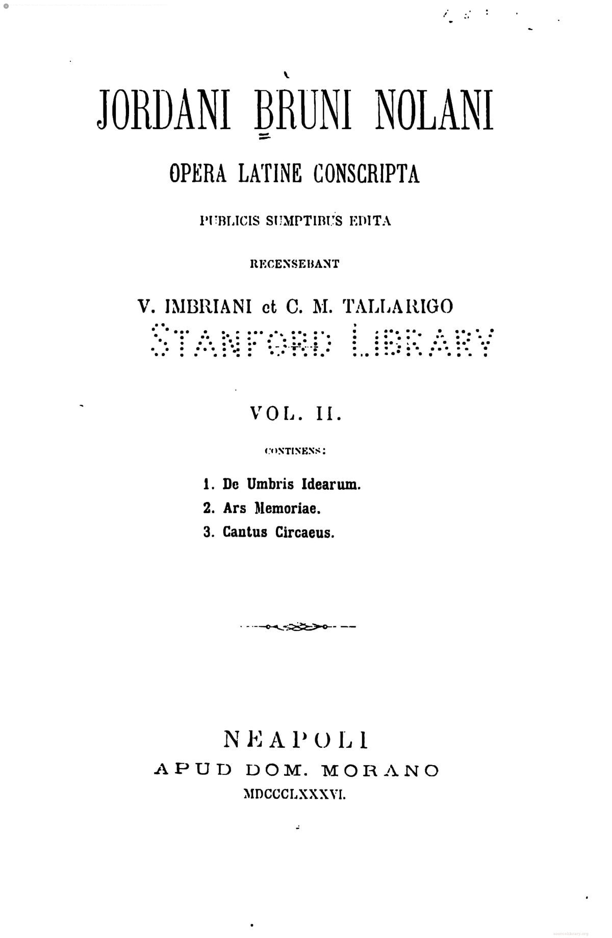 The Latin Works of Giordano Bruno