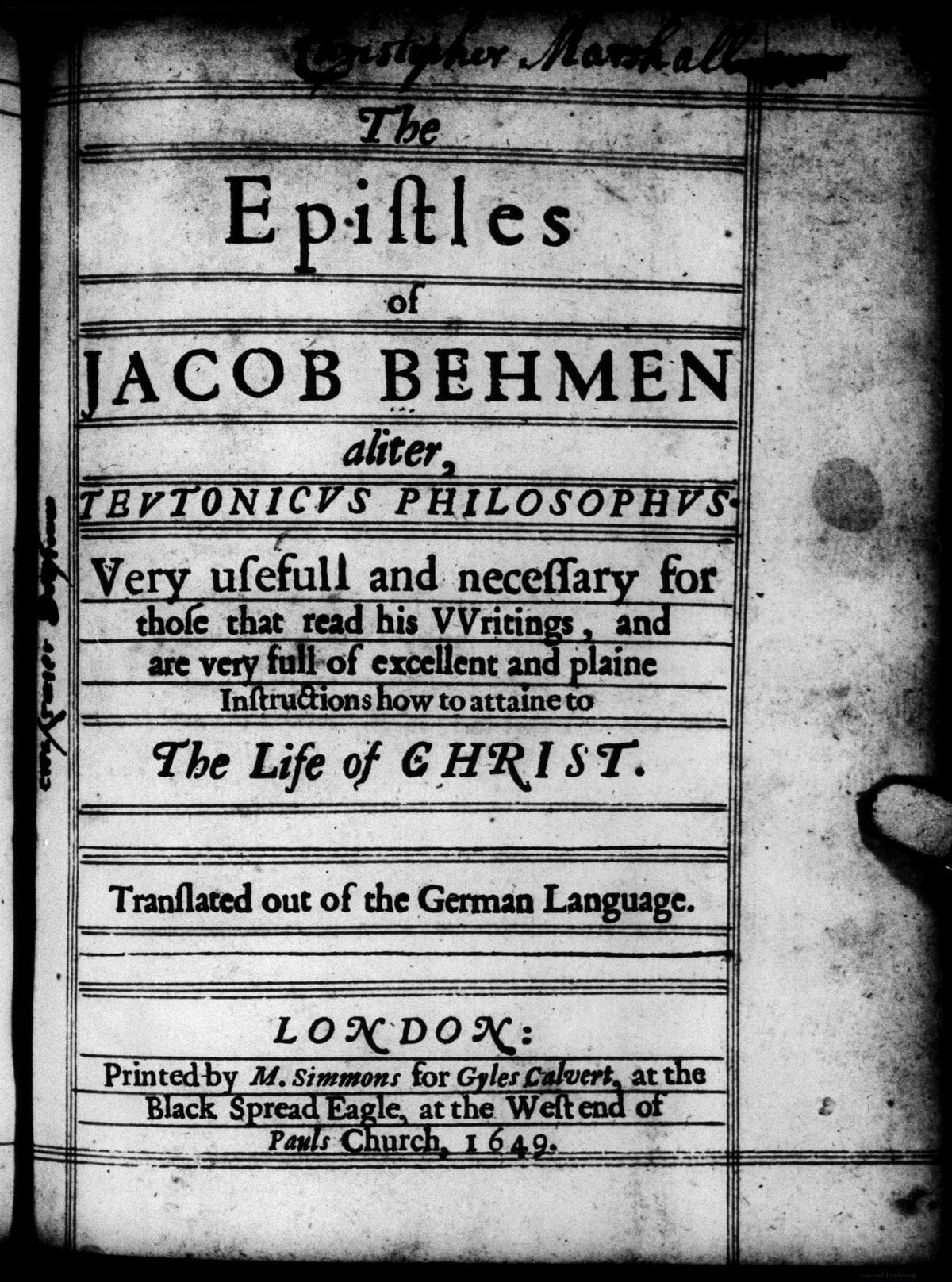 The Epistles of Jacob Behmen