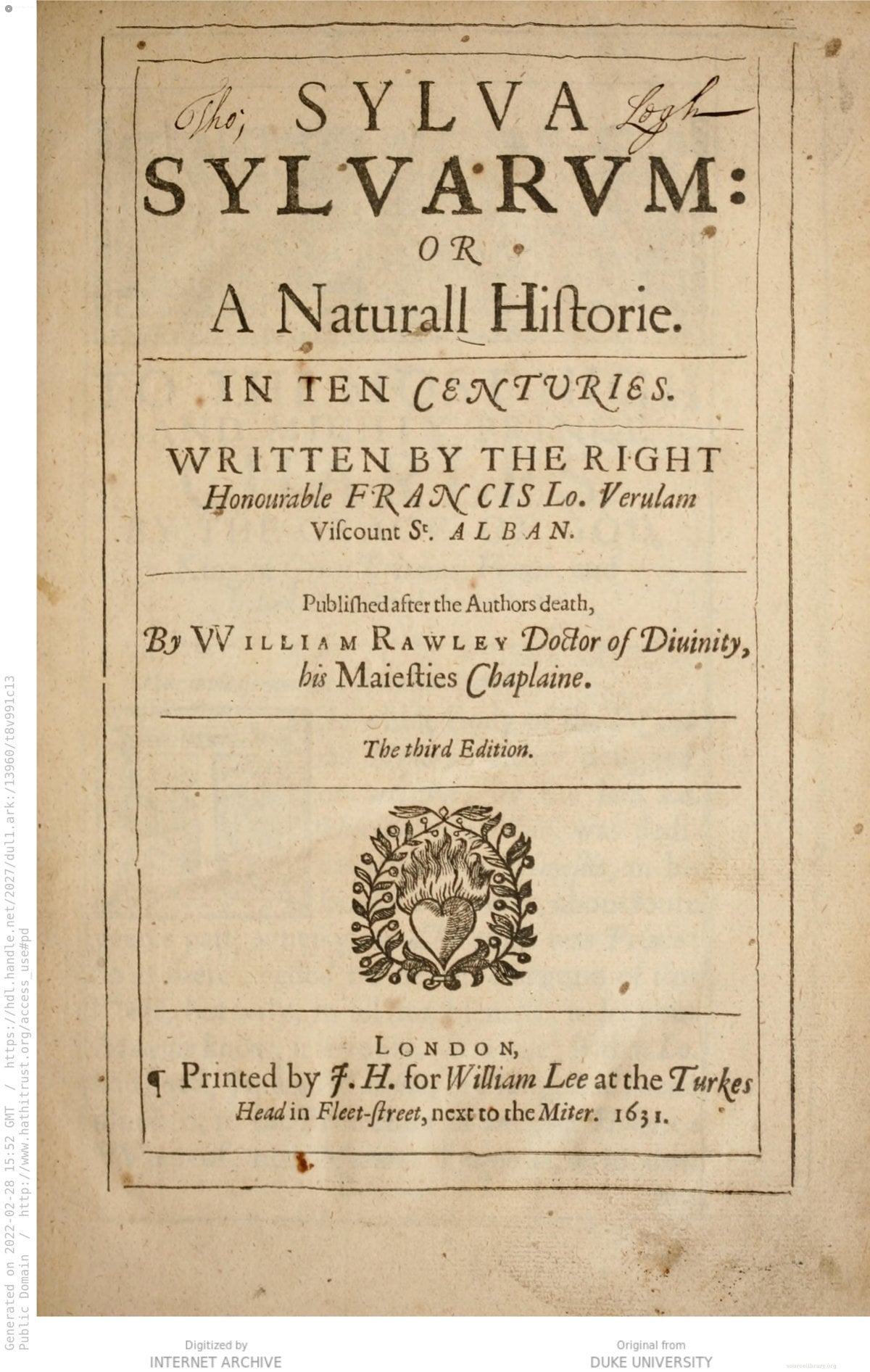 Sylva Sylvarum (1631 English edition)