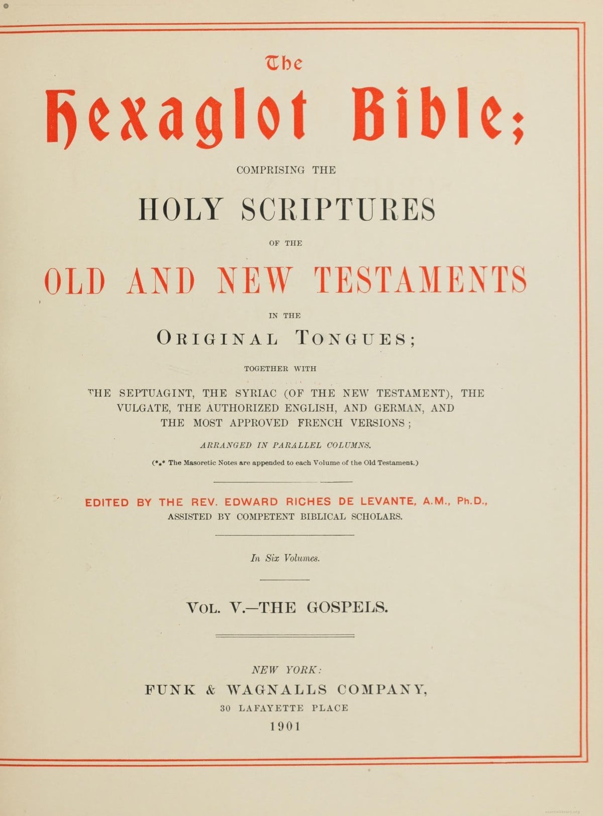 Hexaglot Bible: Hebrew, Septuagint, Vulgate, Syriac, English, German, French