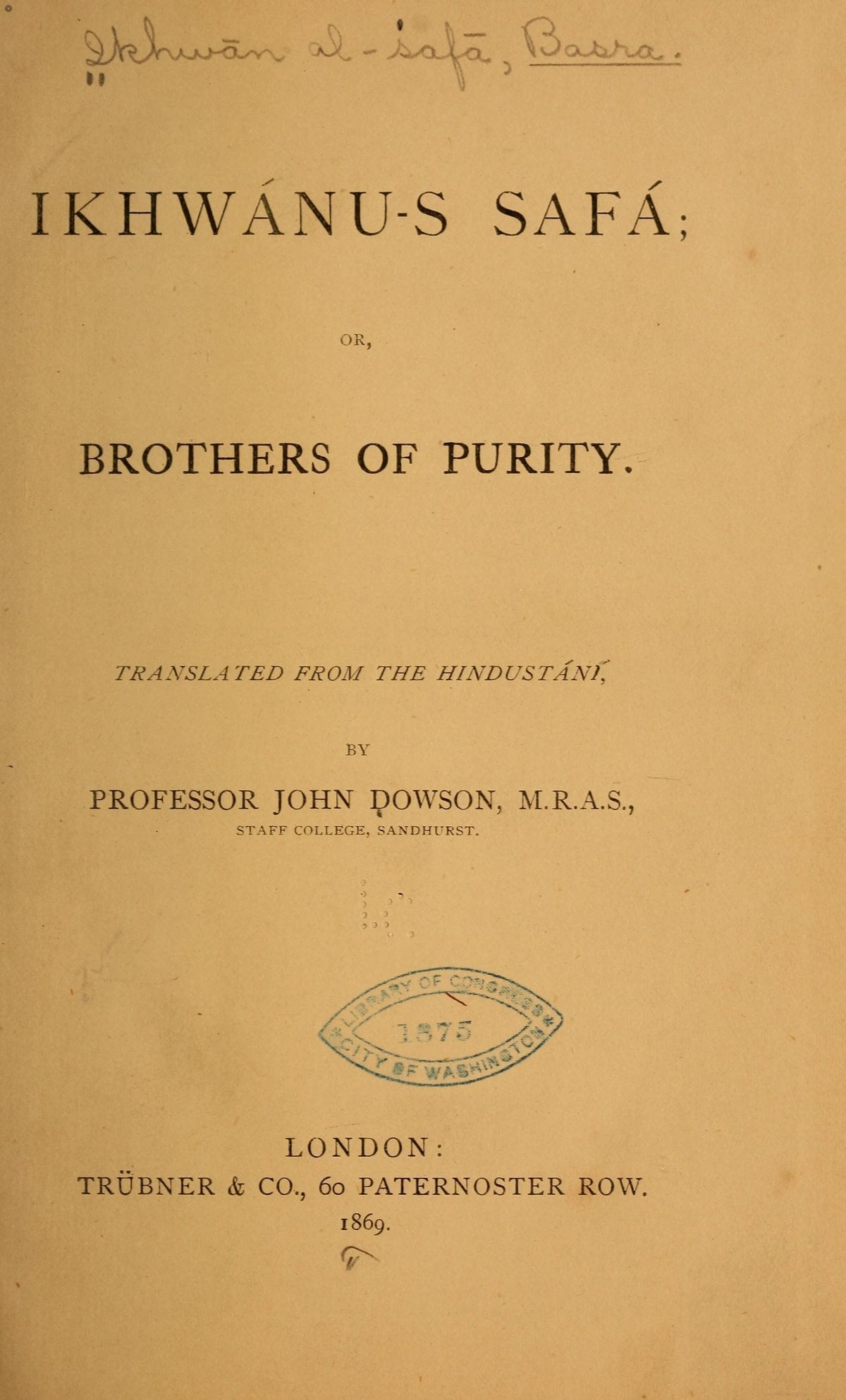 Ikhwan al-Safa (Brethren of Purity) - Dowson Translation