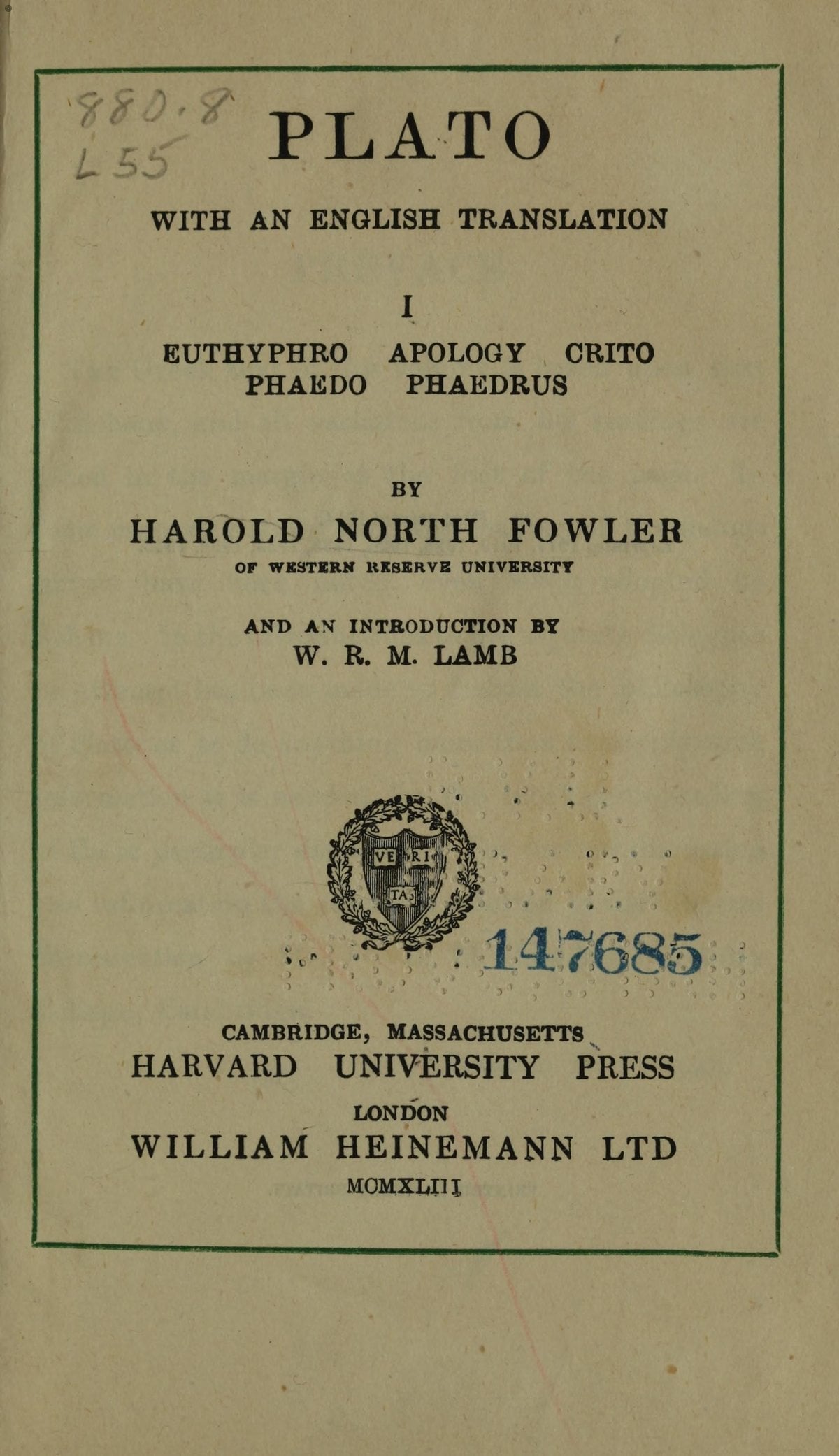 Plato Euthyphro, Apology, Crito, Phaedo, Phaedrus