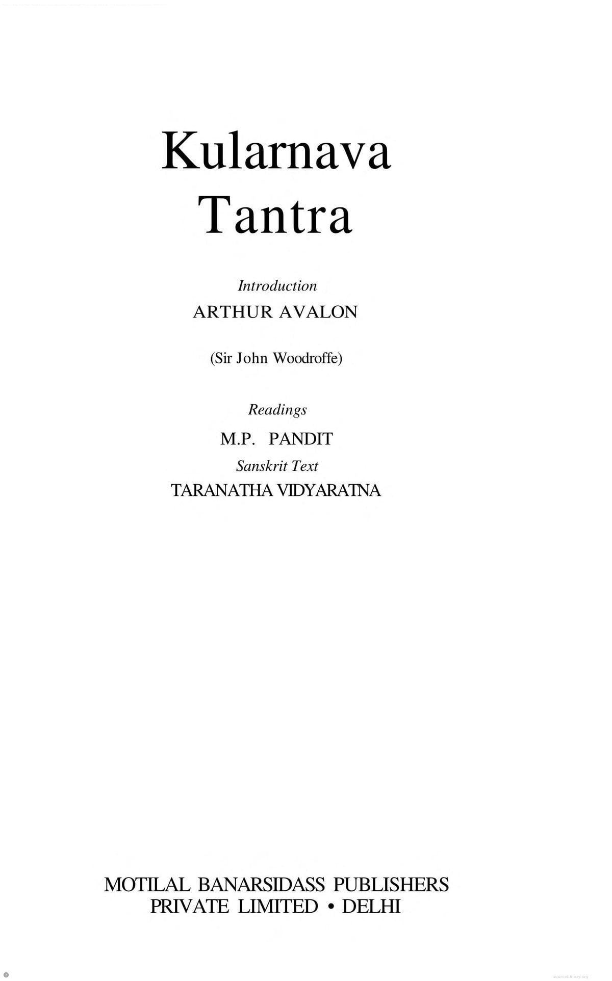 Kularnava Tantra - English Translation (Arthur Avalon)