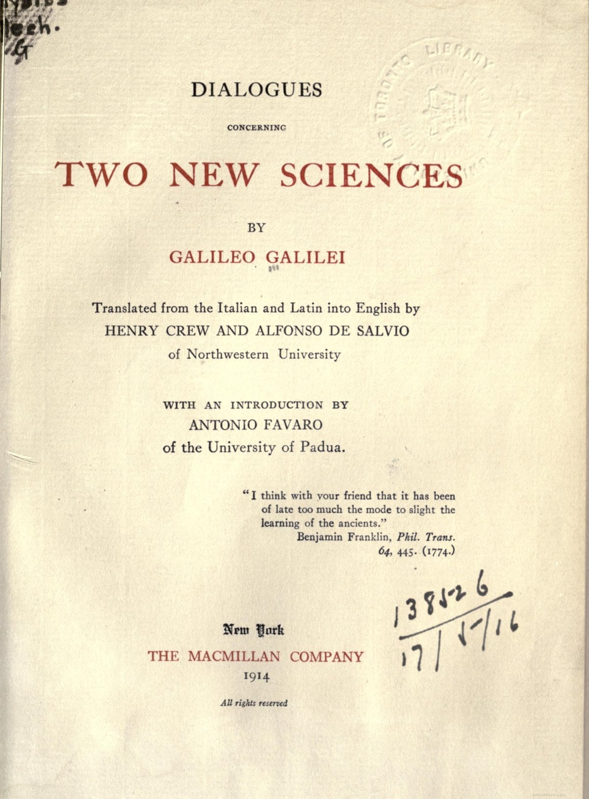 Dialogues Concerning Two New Sciences