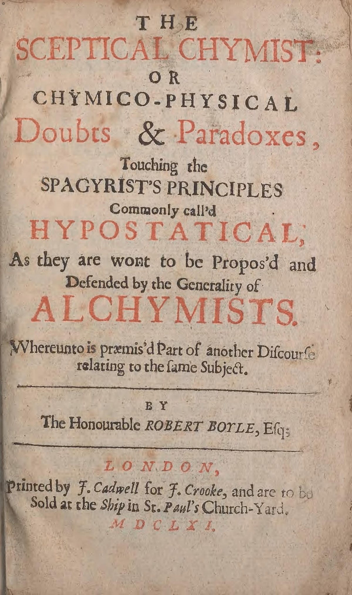 The Sceptical Chymist (1661 First Edition)
