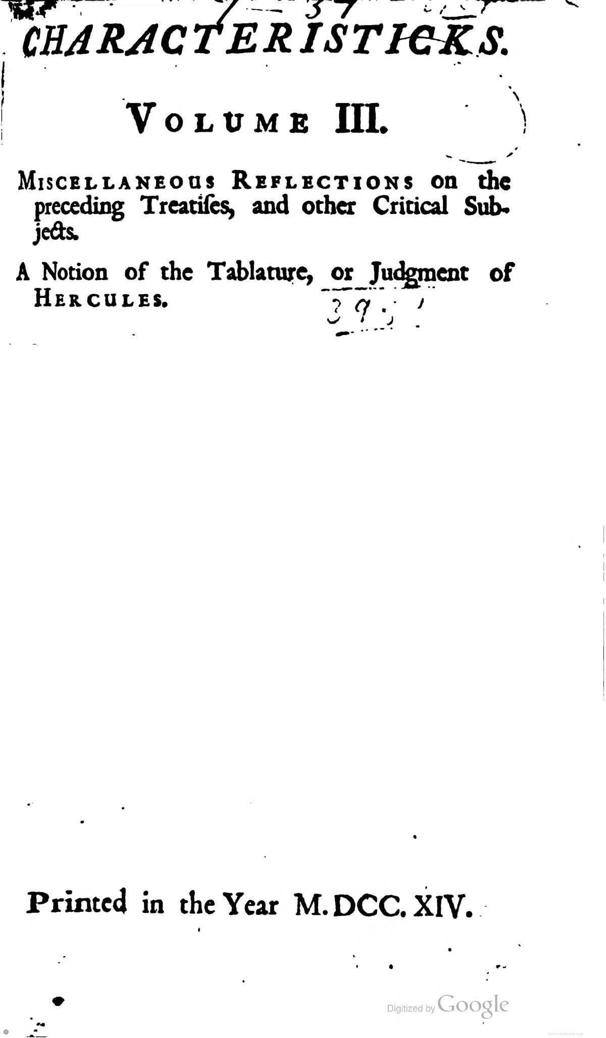 Characteristicks of Men, Manners, Opinions, Times (1714)