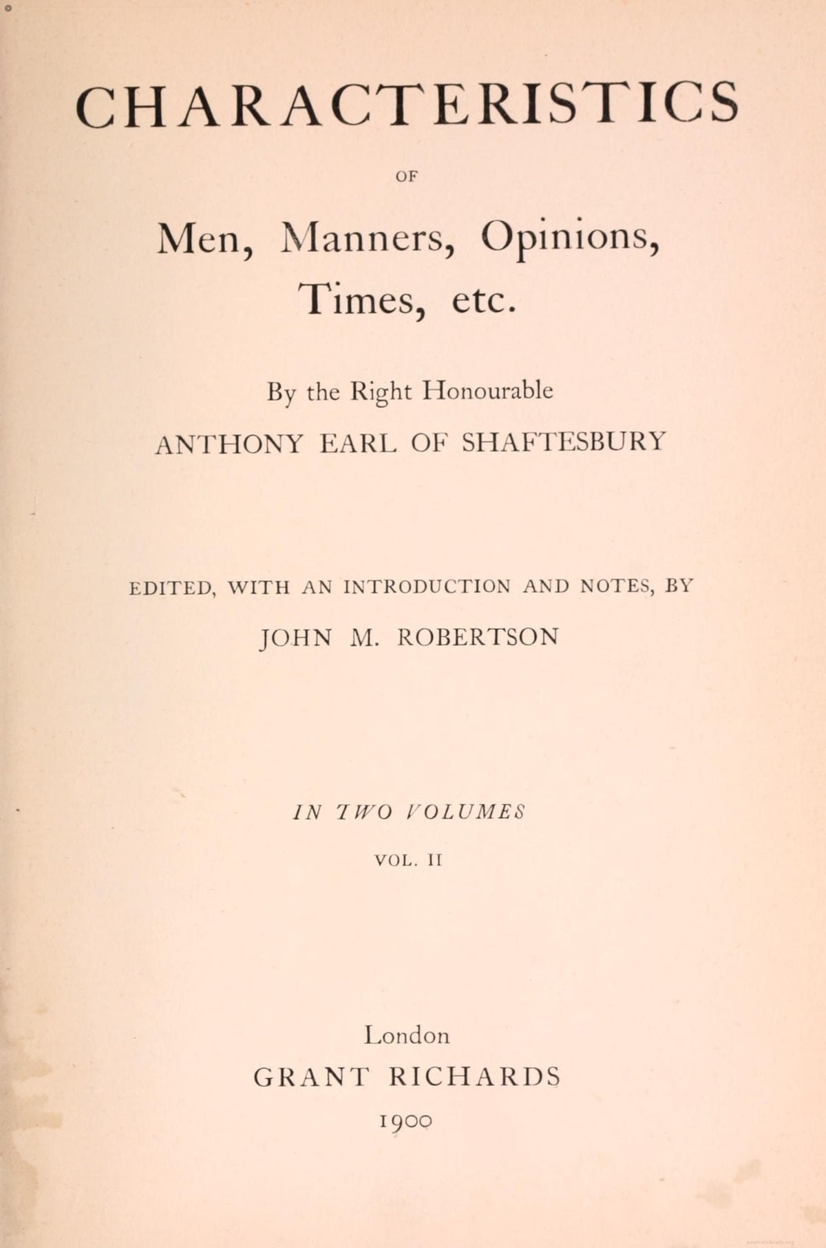 Characteristics Vol. II (Robertson Edition 1900)