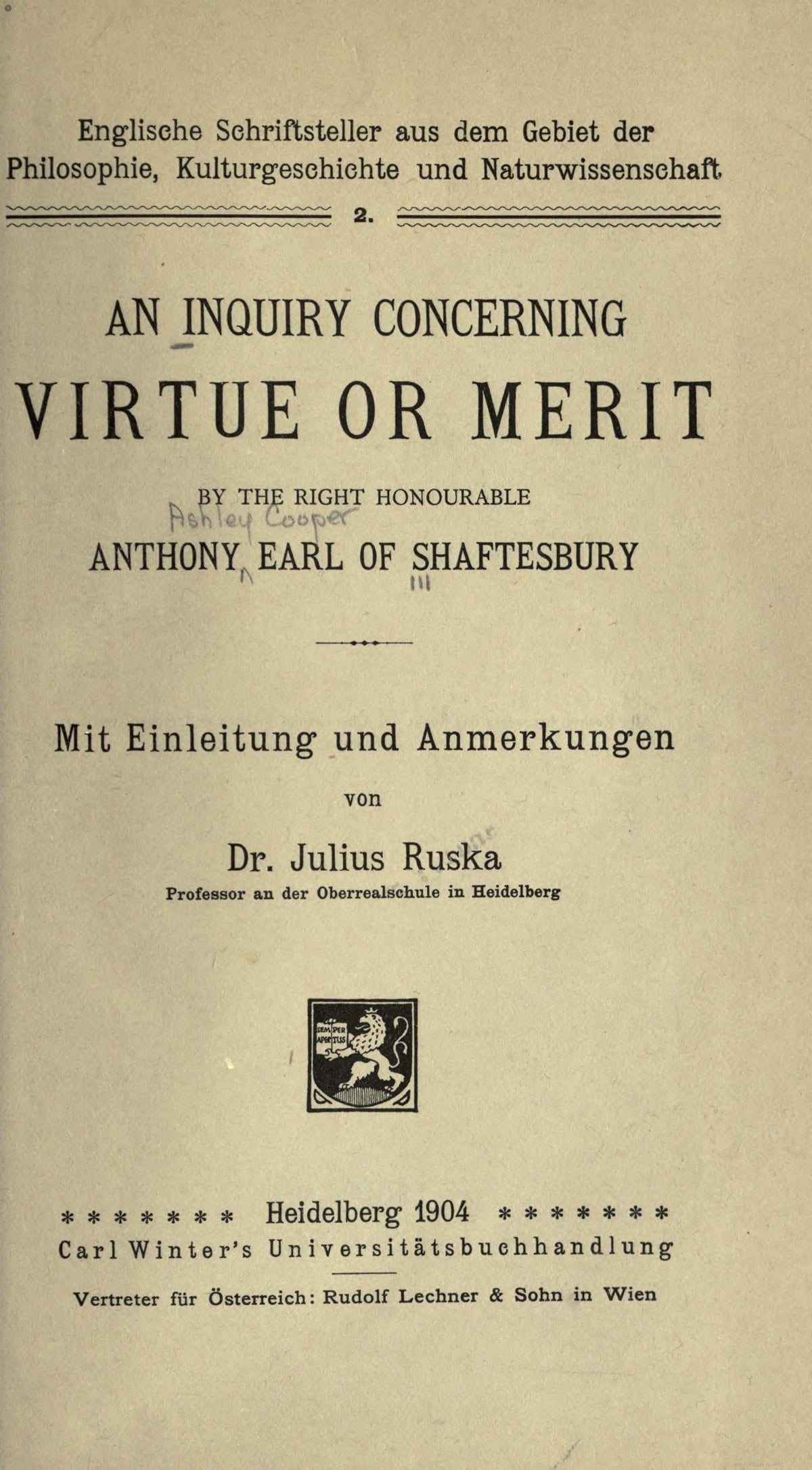 An Inquiry Concerning Virtue or Merit
