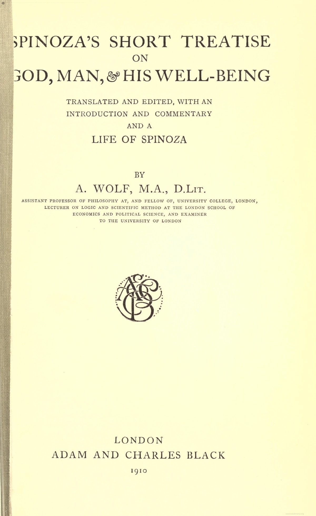 Short Treatise on God, Man and His Wellbeing