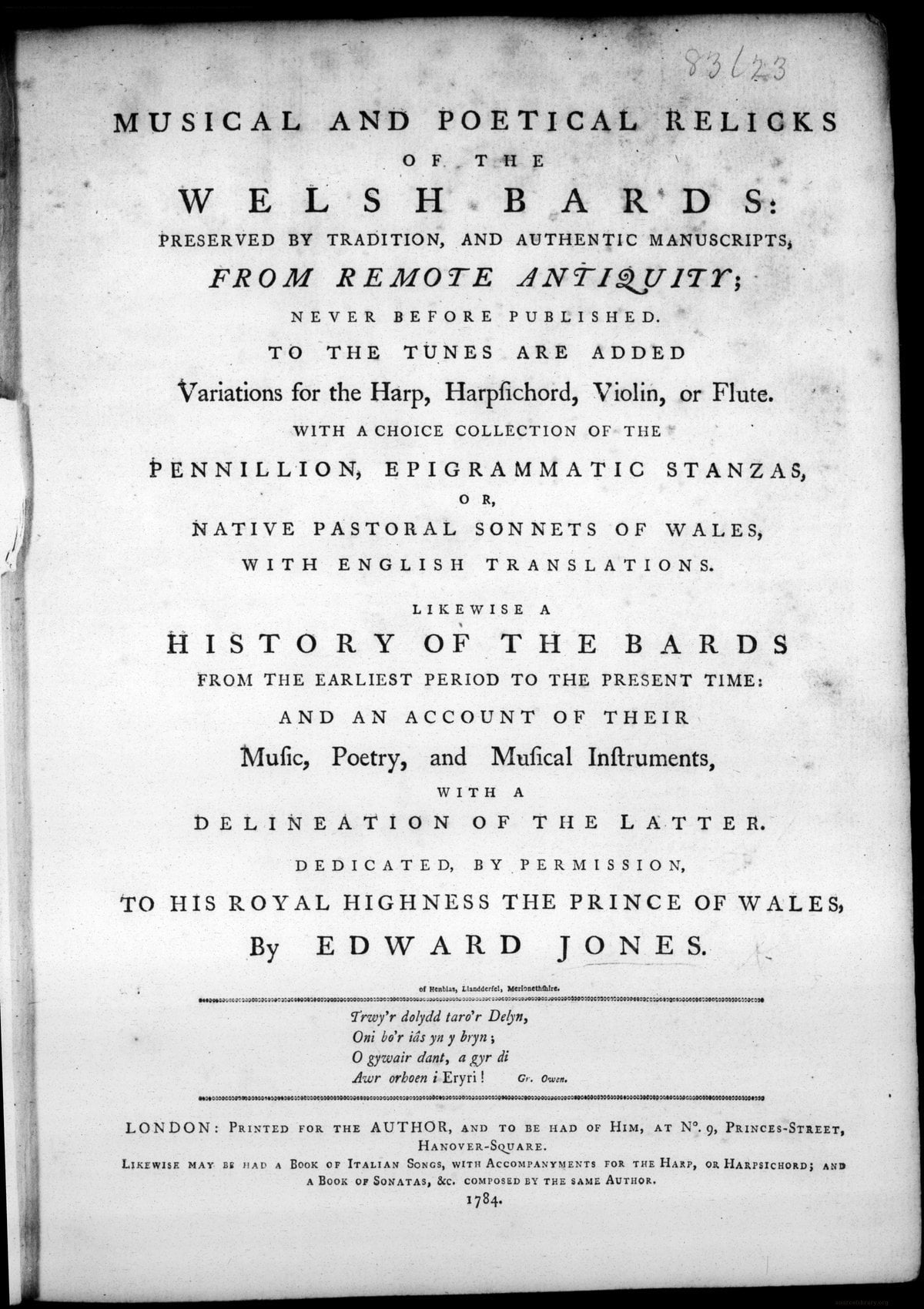 Musical and Poetical Relicks of the Welsh Bards