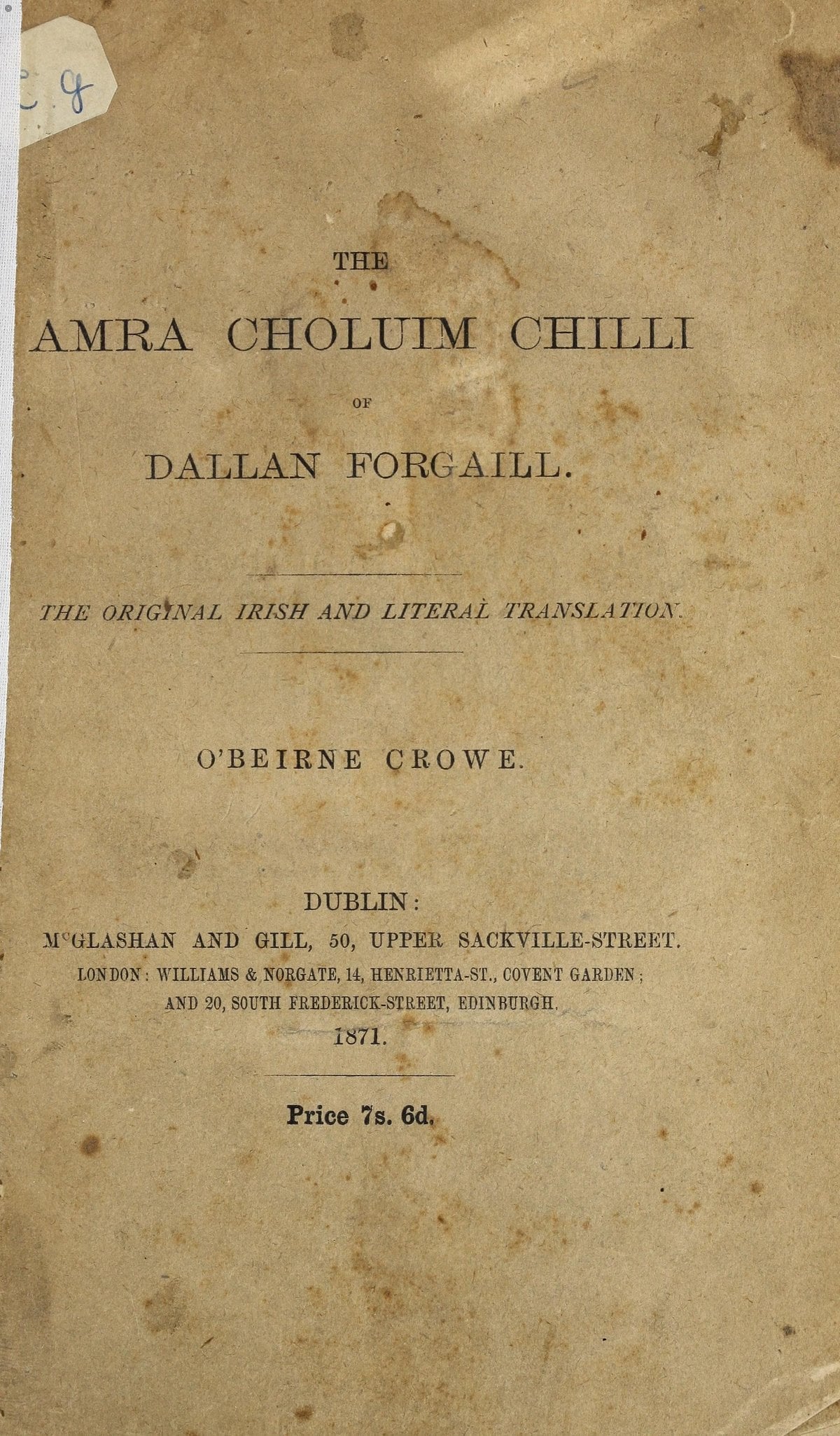 The Amra Choluim Chilli of Dallan Forgaill (from Lebor na hUidre)