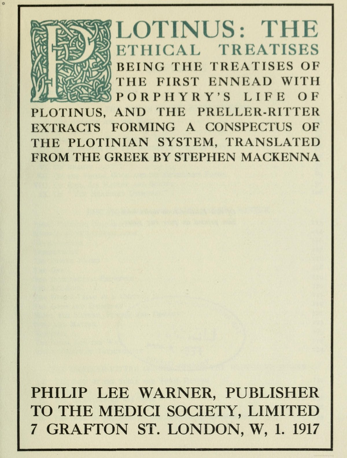 The Enneads of Plotinus Vol. I