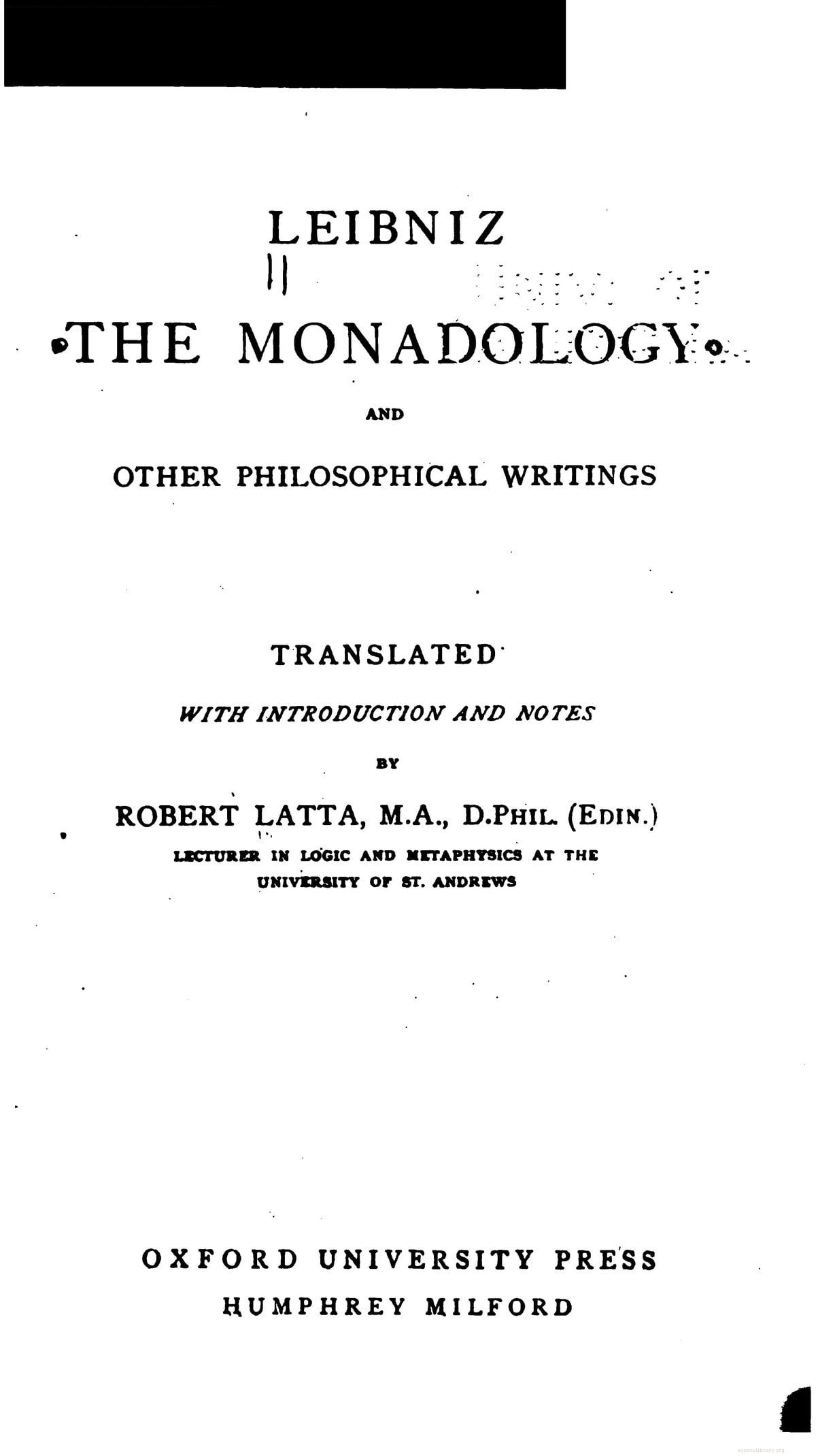 Leibniz The Monadology and Other Philosophical Writings
