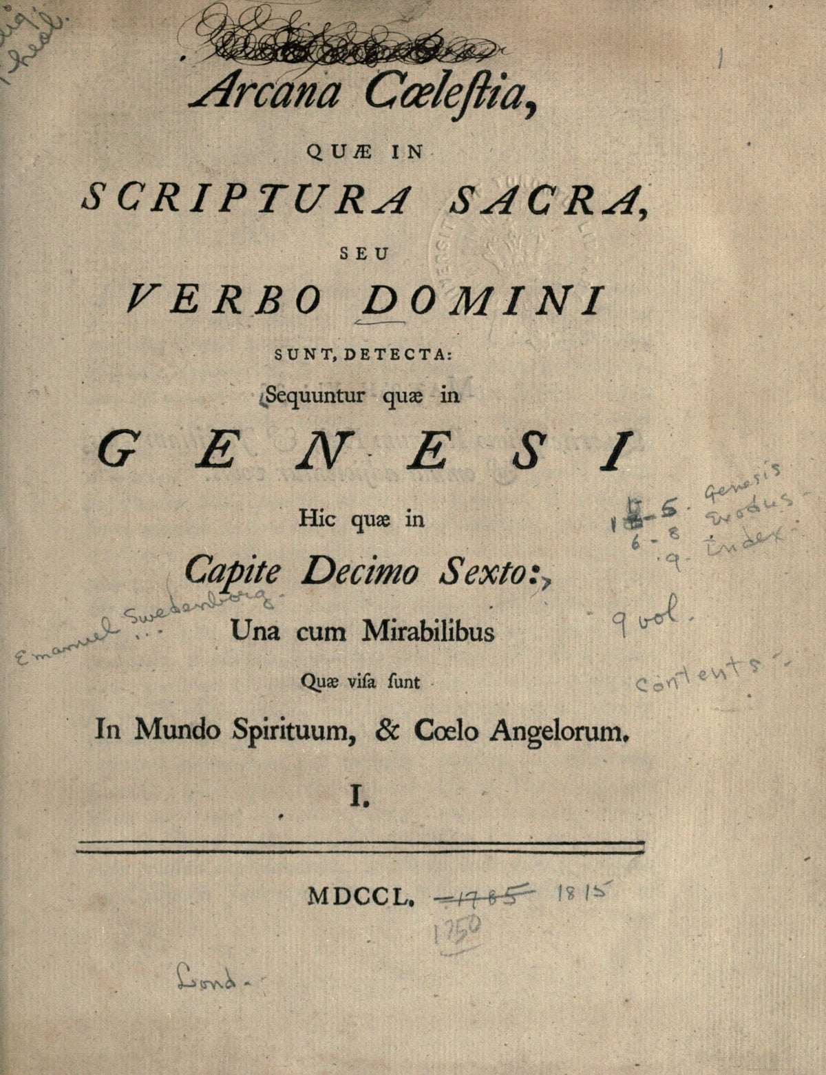 Swedenborg Arcana Caelestia Vol. II (1750)